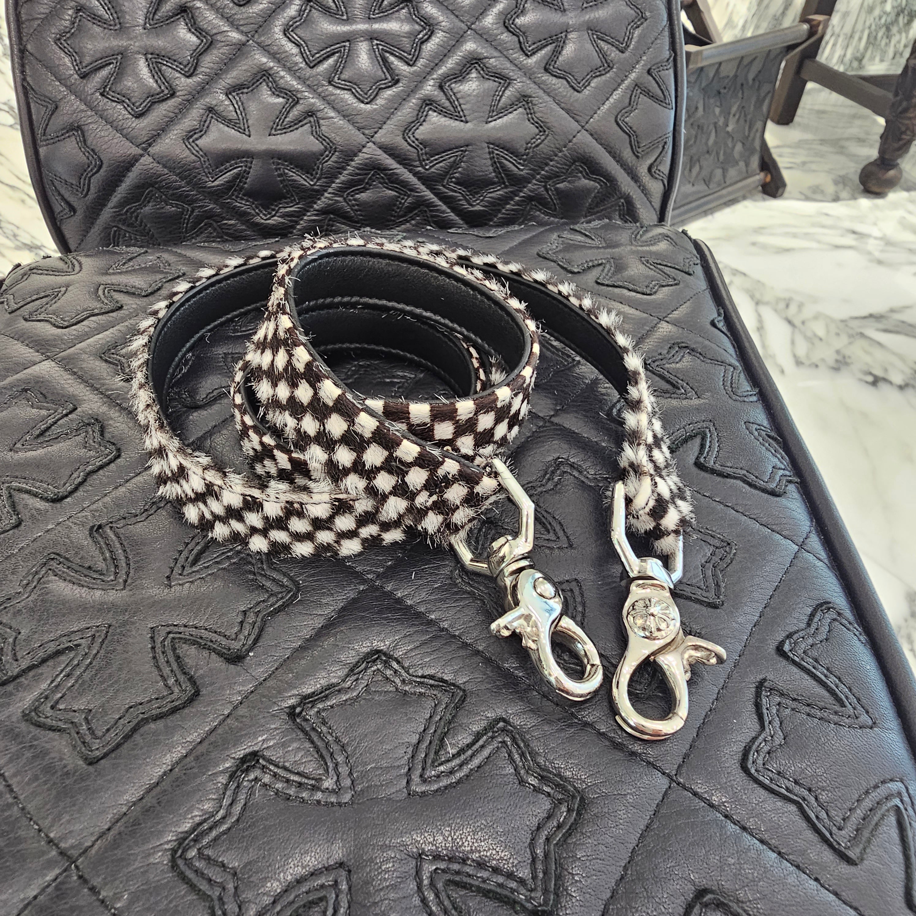 CHROME HEARTS CH Cross Harako Leather Checkerboard Straw Bag クロムハーツ CHクロス ハラコレザー チェッカーボード ストローバッグ