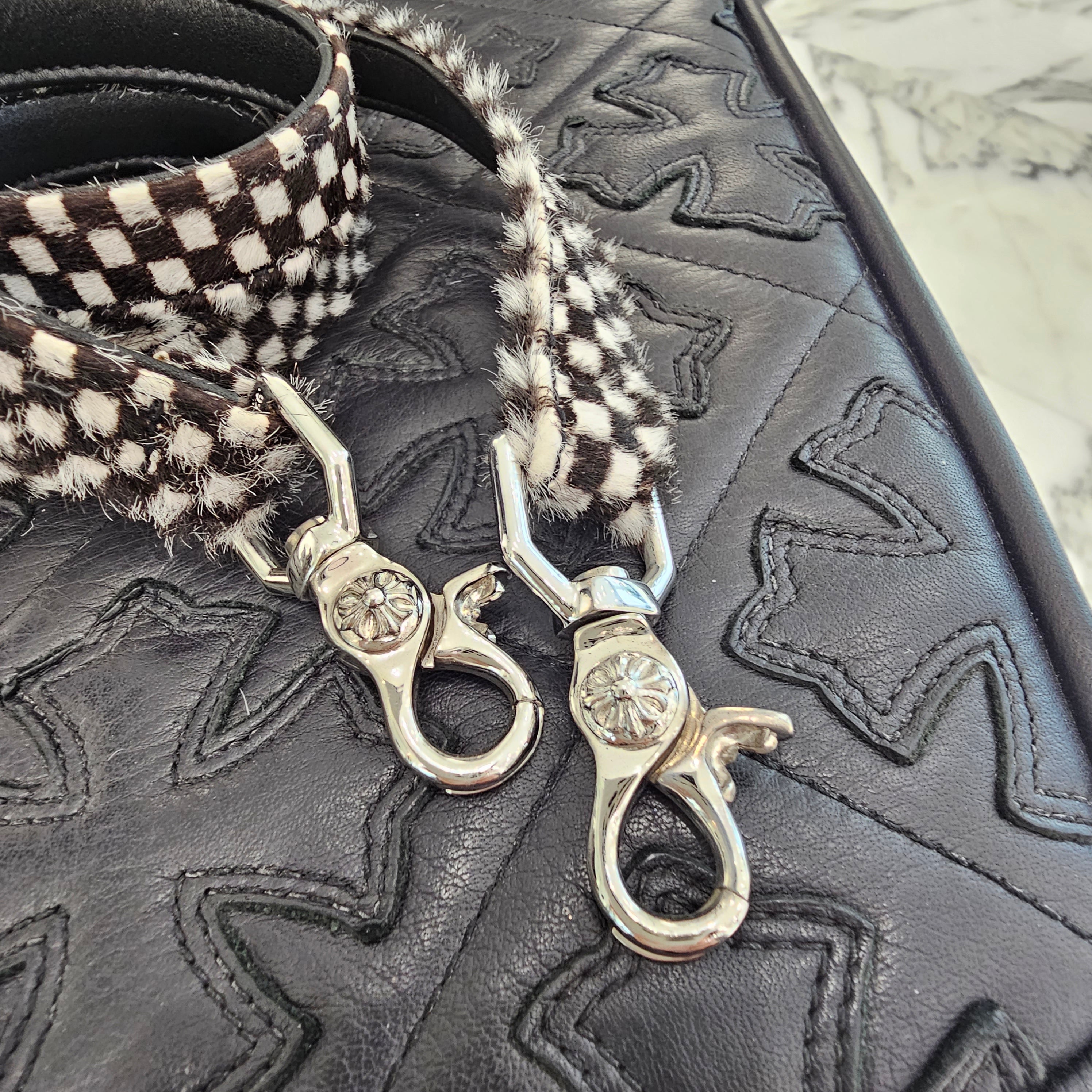 CHROME HEARTS CH Cross Harako Leather Checkerboard Straw Bag クロムハーツ CHクロス ハラコレザー チェッカーボード ストローバッグ