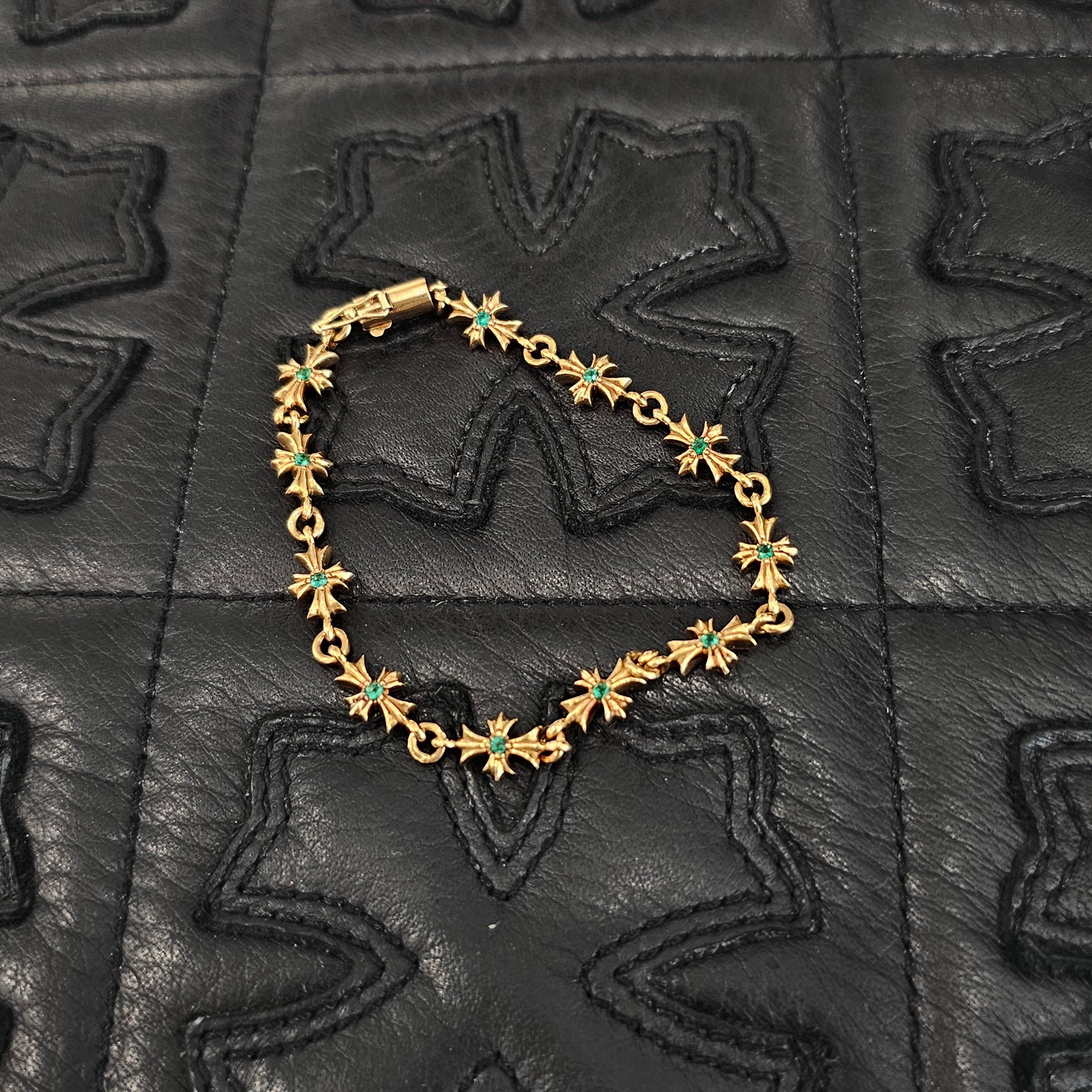 CHROME HEARTS 22K Tiny E Pave Emerald CH Plus Bracelet 11 LINK クロムハーツ 22K タイニーE パヴェエメラルド CHプラス ブレスレット 11リンク