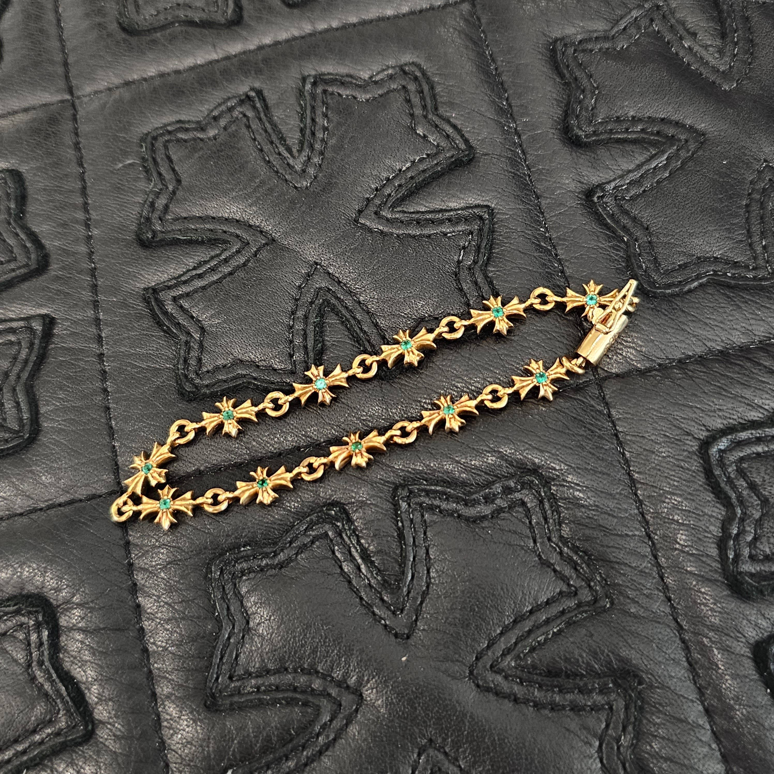 CHROME HEARTS 22K Tiny E Pave Emerald CH Plus Bracelet 11 LINK クロムハーツ 22K タイニーE パヴェエメラルド CHプラス ブレスレット 11リンク