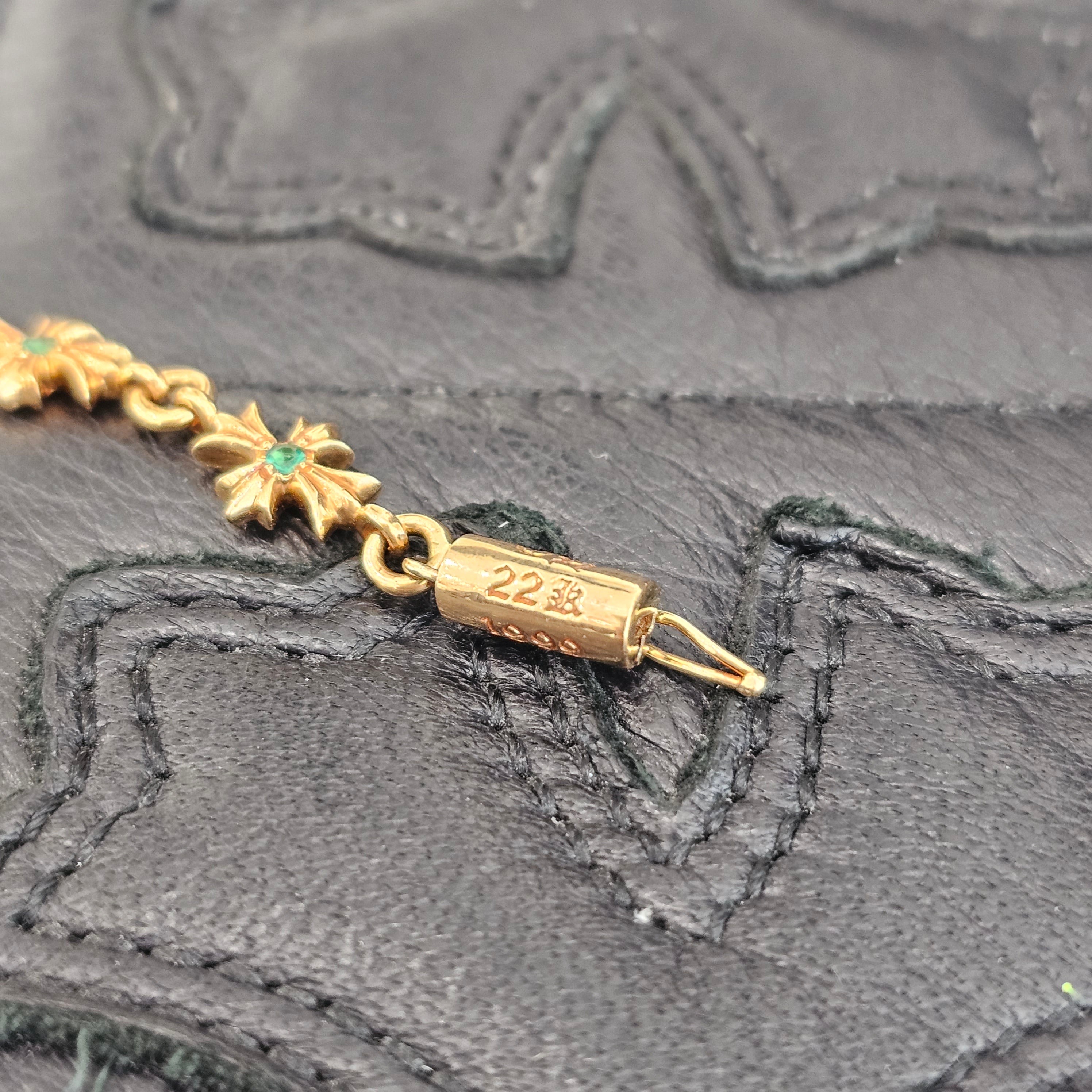 CHROME HEARTS 22K Tiny E Pave Emerald CH Plus Bracelet 11 LINK クロムハーツ 22K タイニーE パヴェエメラルド CHプラス ブレスレット 11リンク