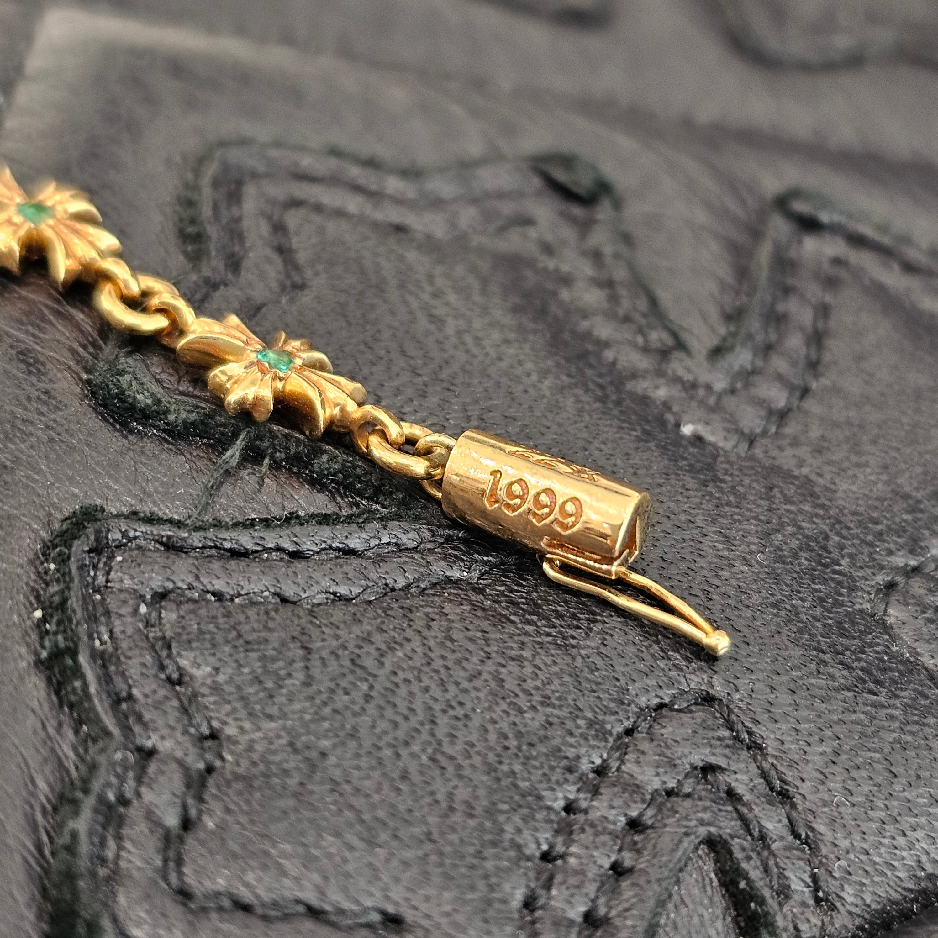 CHROME HEARTS 22K Tiny E Pave Emerald CH Plus Bracelet 11 LINK クロムハーツ 22K タイニーE パヴェエメラルド CHプラス ブレスレット 11リンク