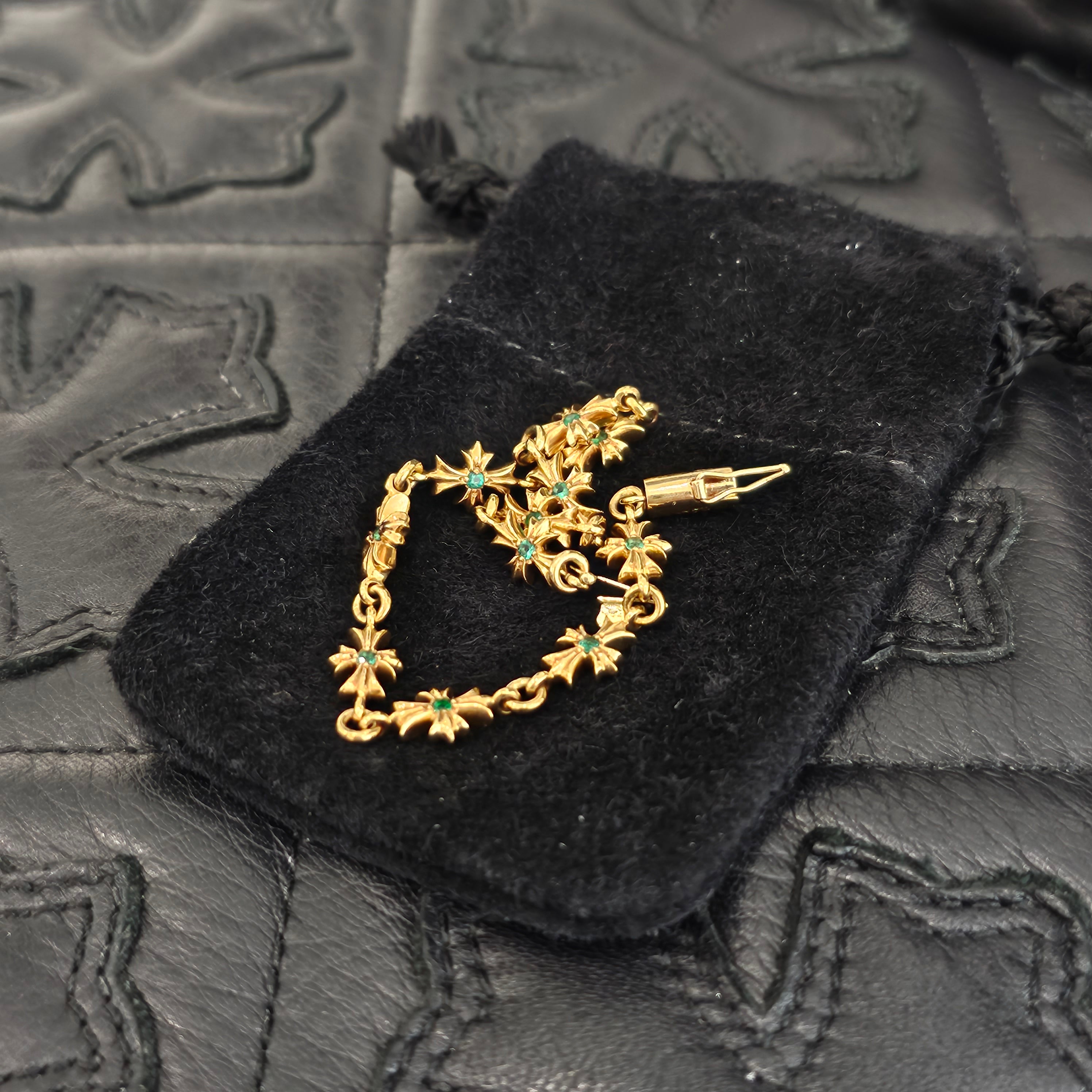 CHROME HEARTS 22K Tiny E Pave Emerald CH Plus Bracelet 11 LINK クロムハーツ 22K タイニーE パヴェエメラルド CHプラス ブレスレット 11リンク