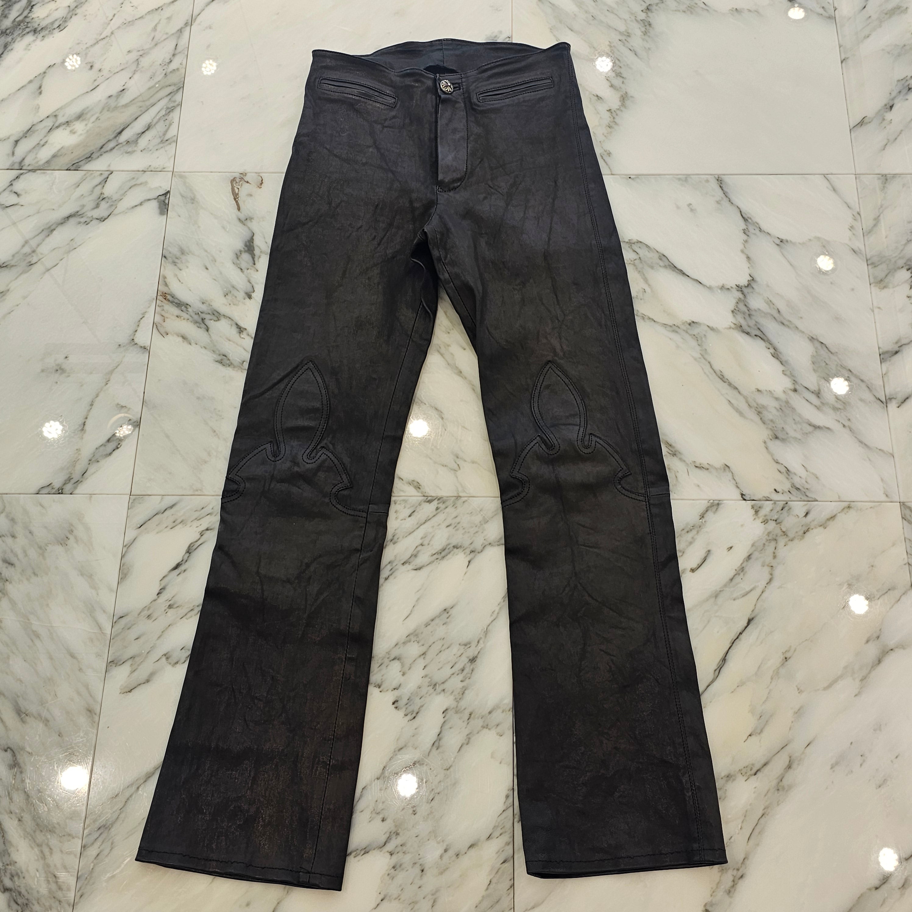 CHROME HEARTS Flare Knee Cross Ball Button Leather Pants Size 2 クロムハーツ フレアニー クロスボールボタン レザーパンツ サイズ2
