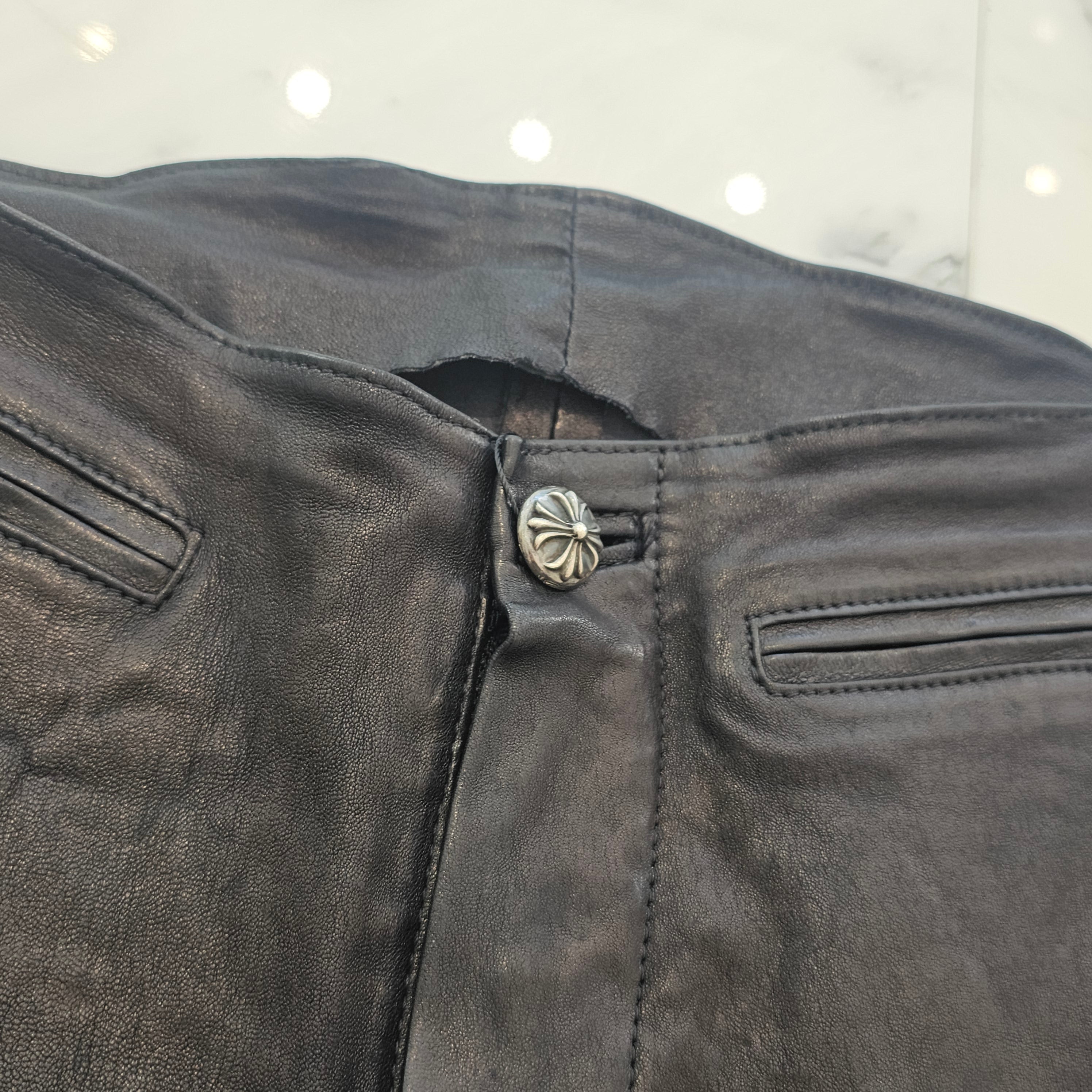 CHROME HEARTS Flare Knee Cross Ball Button Leather Pants Size 2 クロムハーツ フレアニー クロスボールボタン レザーパンツ サイズ2