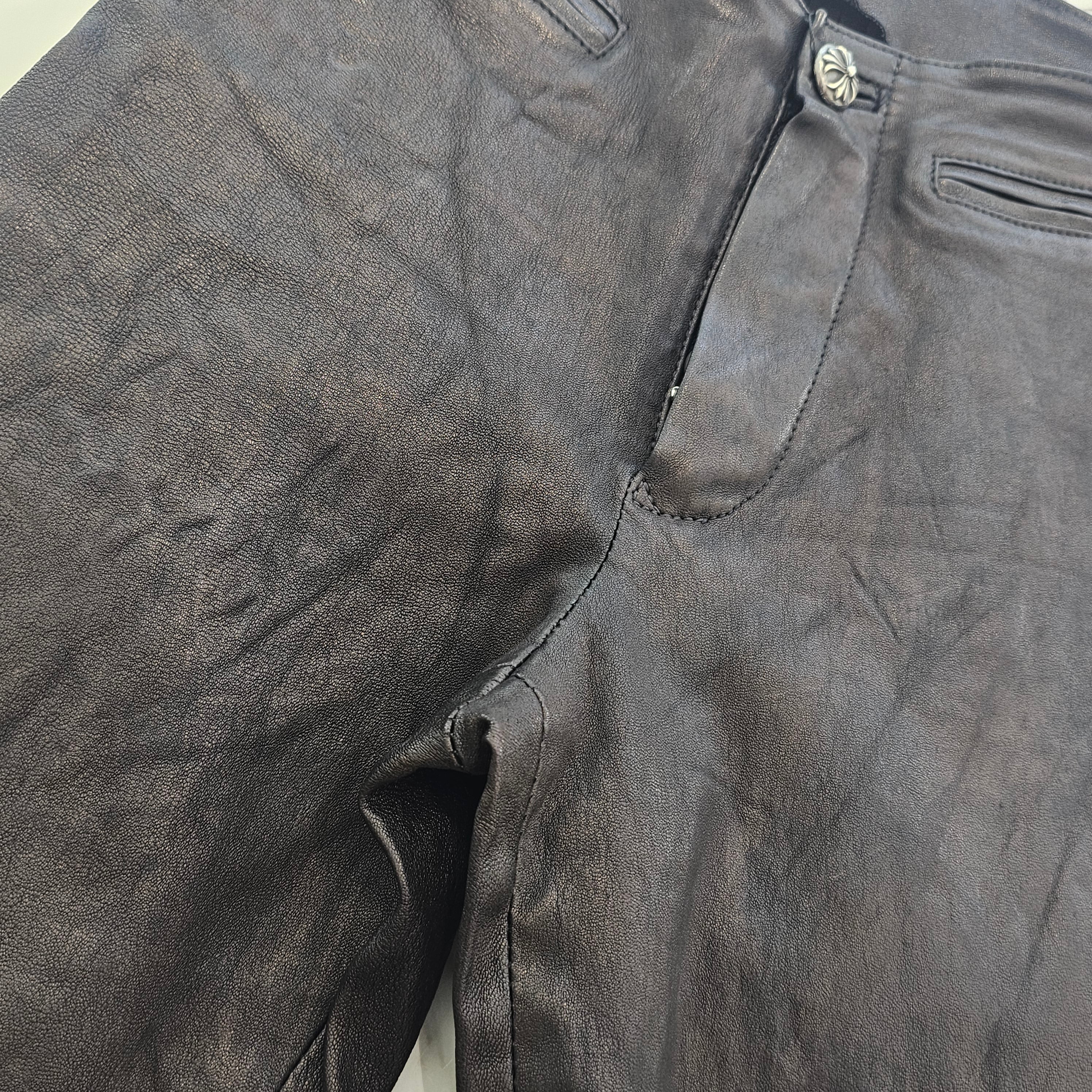 CHROME HEARTS Flare Knee Cross Ball Button Leather Pants Size 2 クロムハーツ フレアニー クロスボールボタン レザーパンツ サイズ2