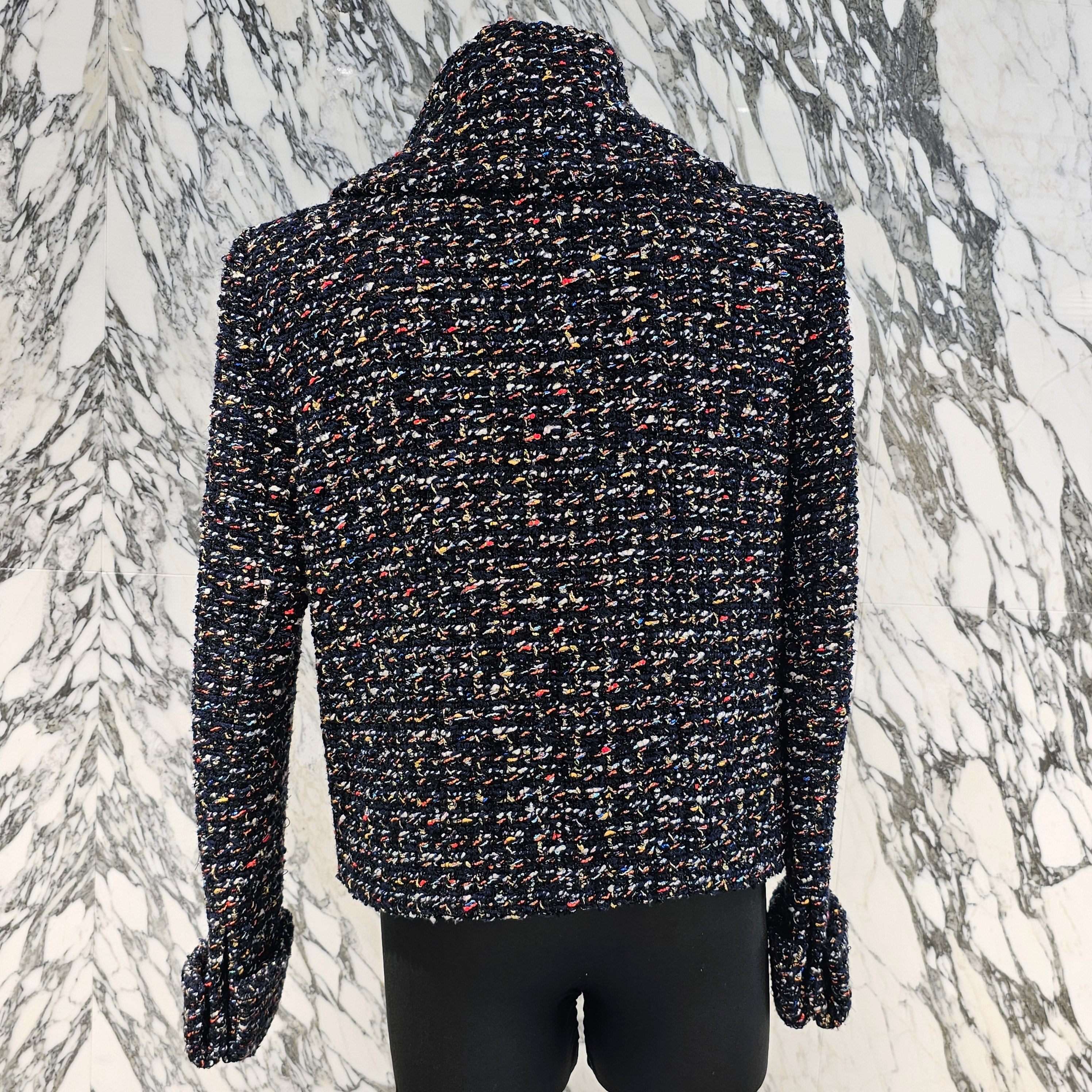 CHANEL 2015 Cruise Black Multi Color Zipper Fantasy Tweed Jacket P52665V39276 Size 40 シャネル 2015クルーズ ブラック マルチカラー ジッパー ファンタジー ツイード ジャケット サイズ40