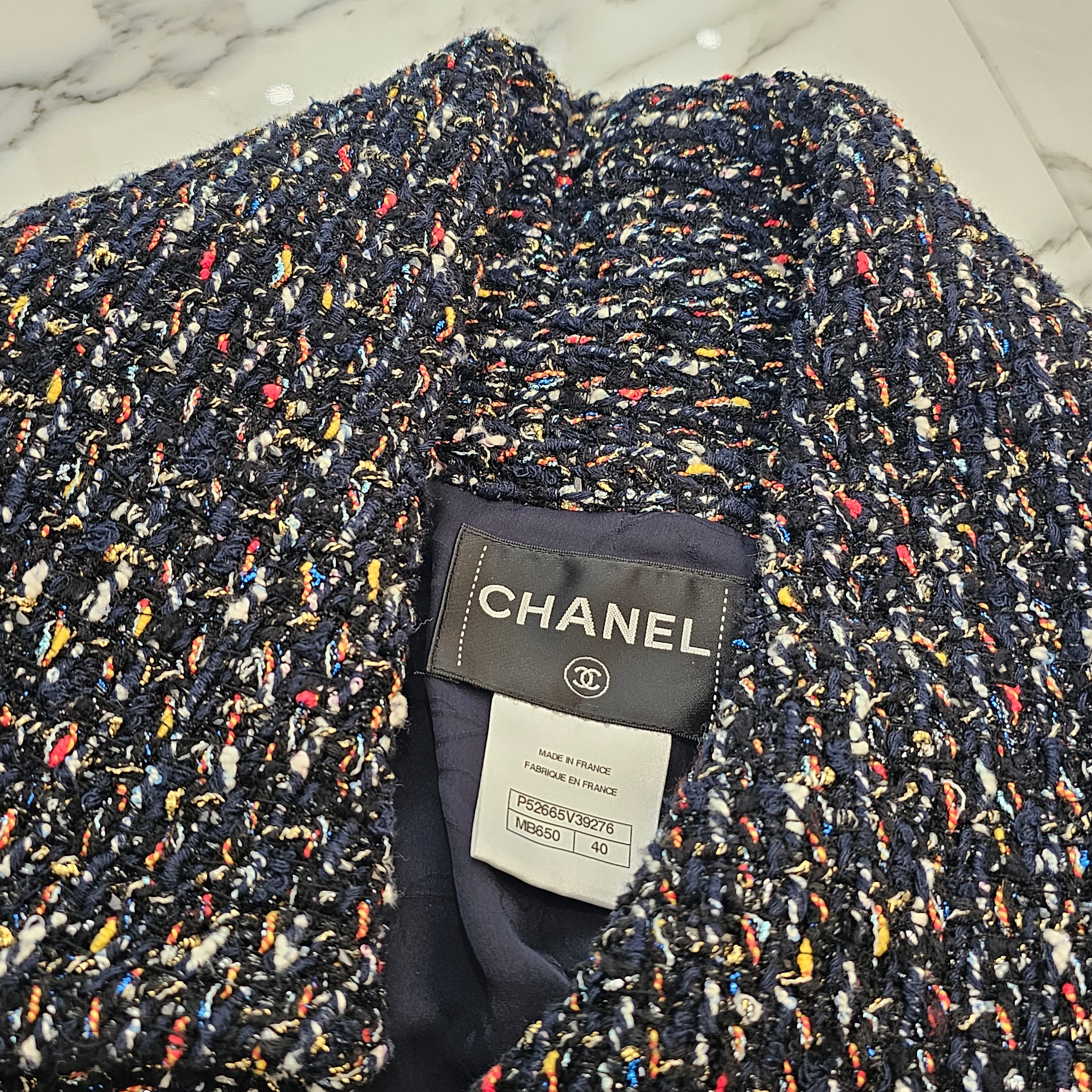 CHANEL 2015 Cruise Black Multi Color Zipper Fantasy Tweed Jacket P52665V39276 Size 40 シャネル 2015クルーズ ブラック マルチカラー ジッパー ファンタジー ツイード ジャケット サイズ40