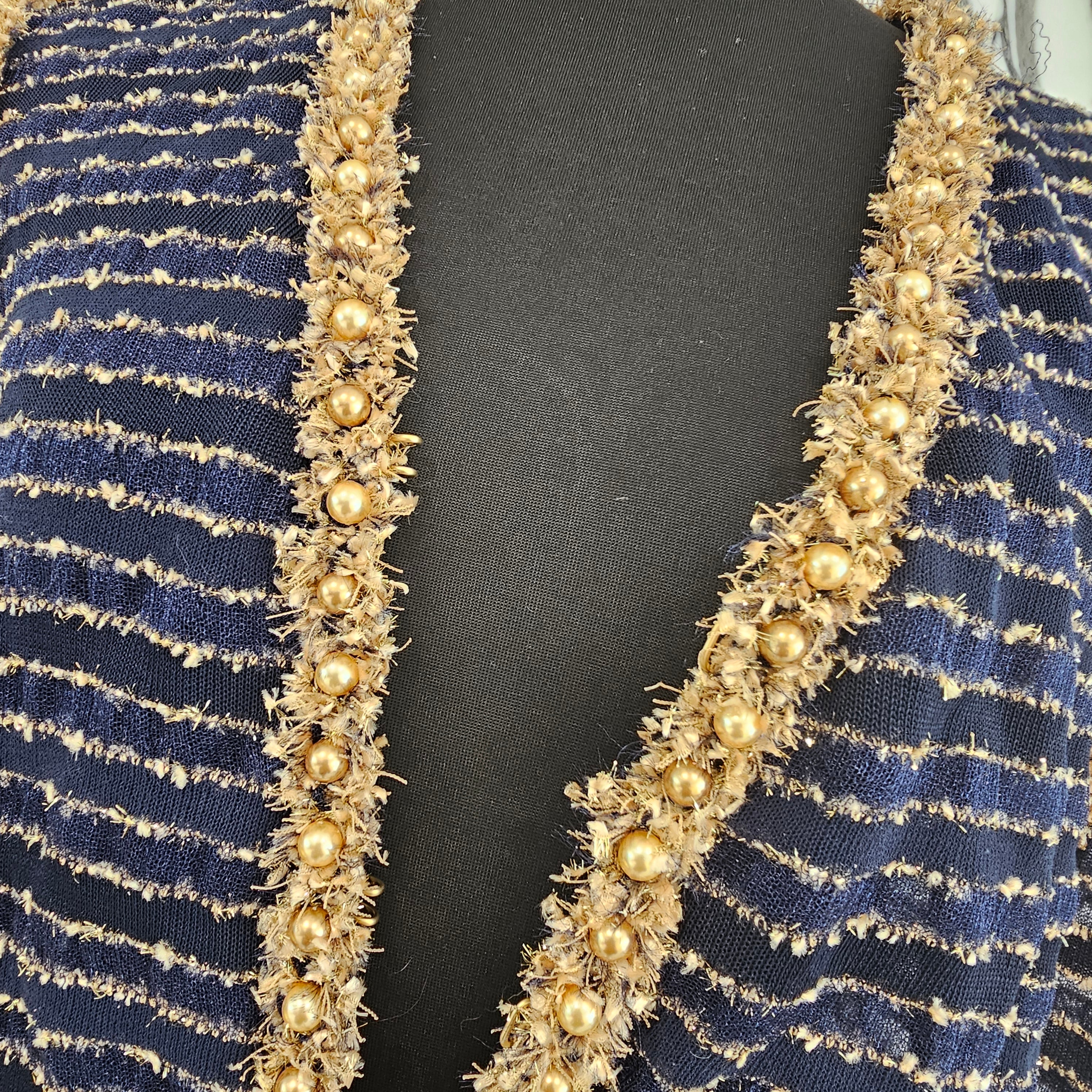 CHANEL 2015 Cruise Gold Pearl Decoration Glitter Cardigan P50939K06525 Size 42 シャネル 2015クルーズ ゴールド パール装飾 グリッター カーディガン サイズ42