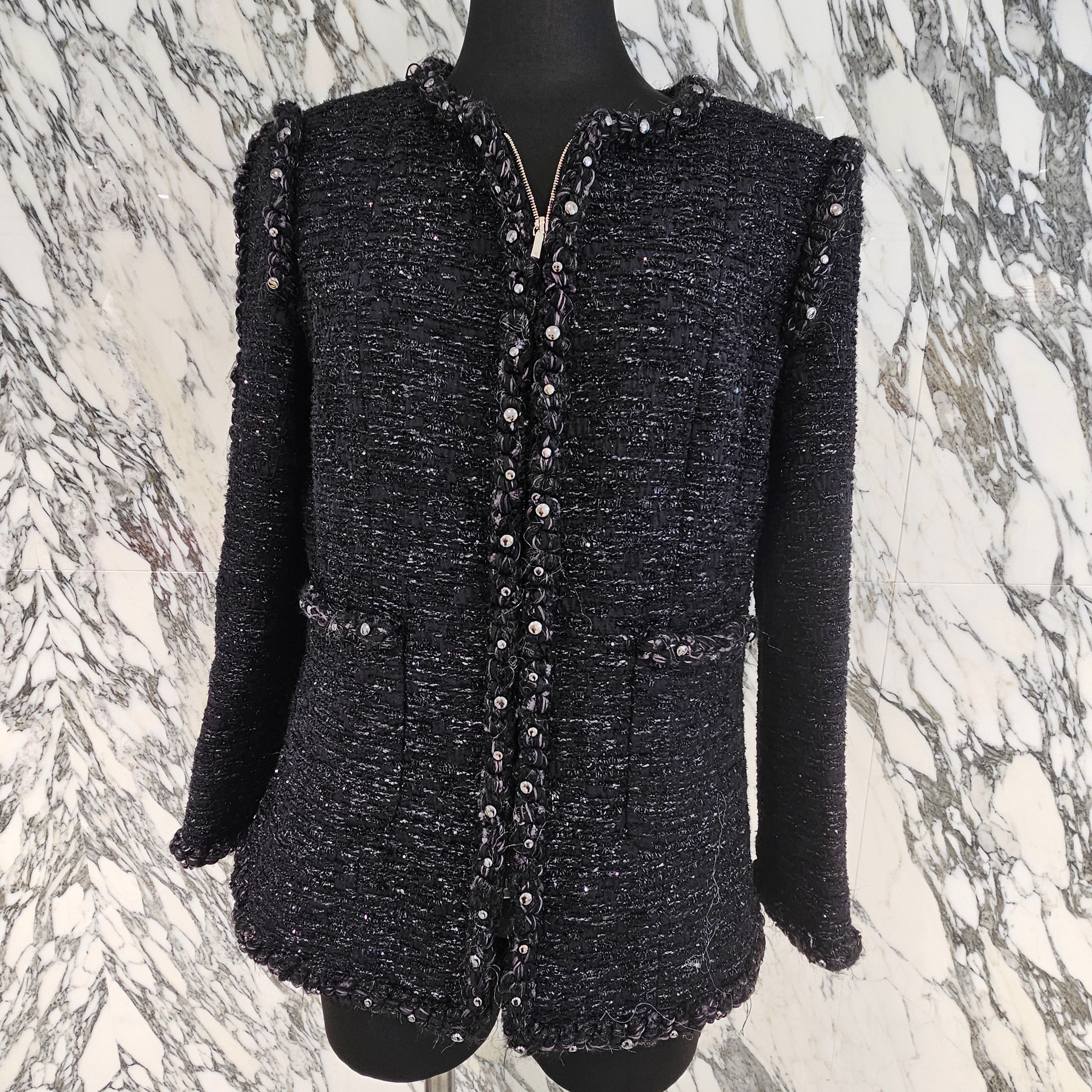 CHANEL 2014 Cruise Studs Decoration Wool Nylon Zip Up Tweed Jacket P49616V32950 Size 42 シャネル 2014クルーズ スタッズ装飾 ウールナイロン ジップアップ ツイード ジャケット サイズ42