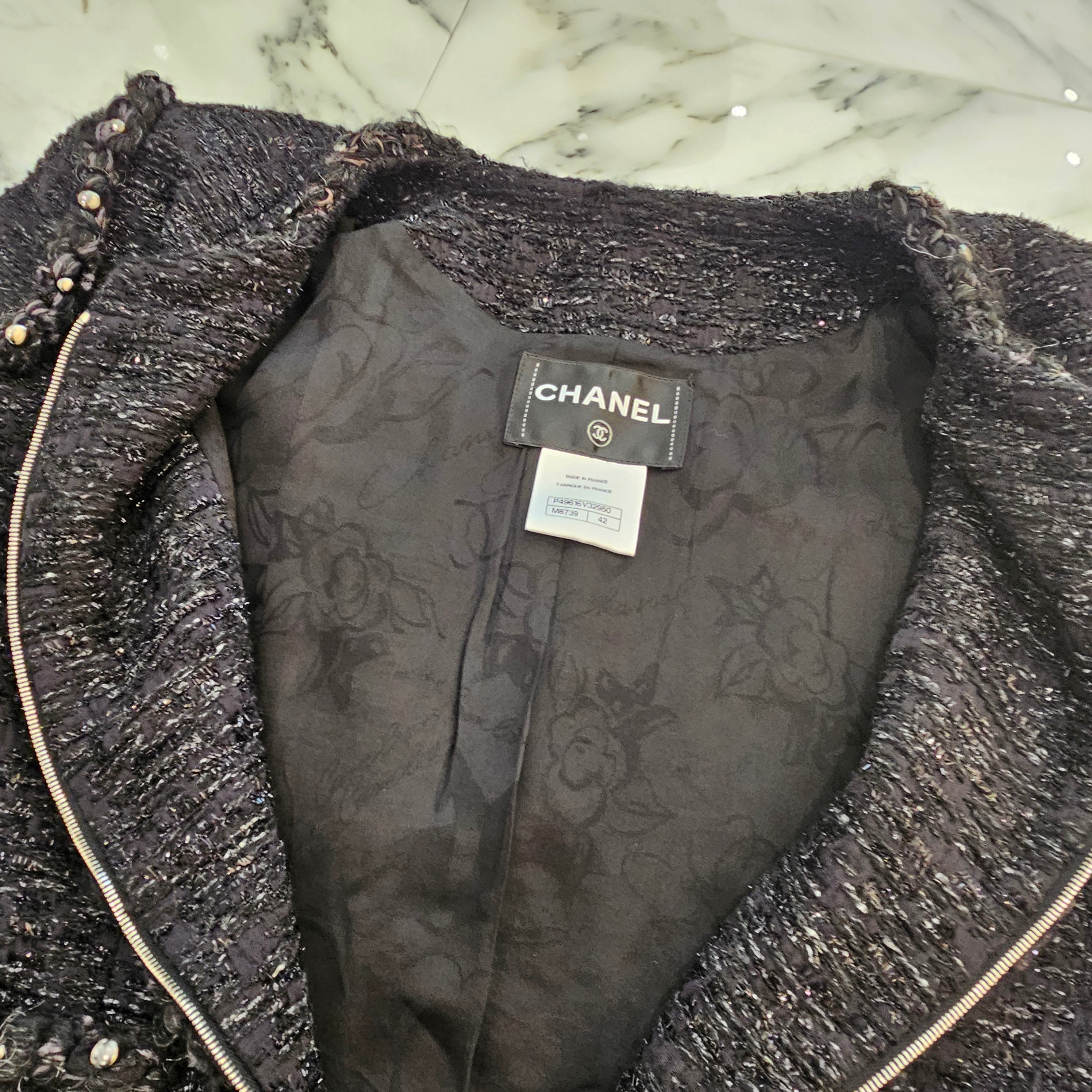 CHANEL 2014 Cruise Studs Decoration Wool Nylon Zip Up Tweed Jacket P49616V32950 Size 42 シャネル 2014クルーズ スタッズ装飾 ウールナイロン ジップアップ ツイード ジャケット サイズ42