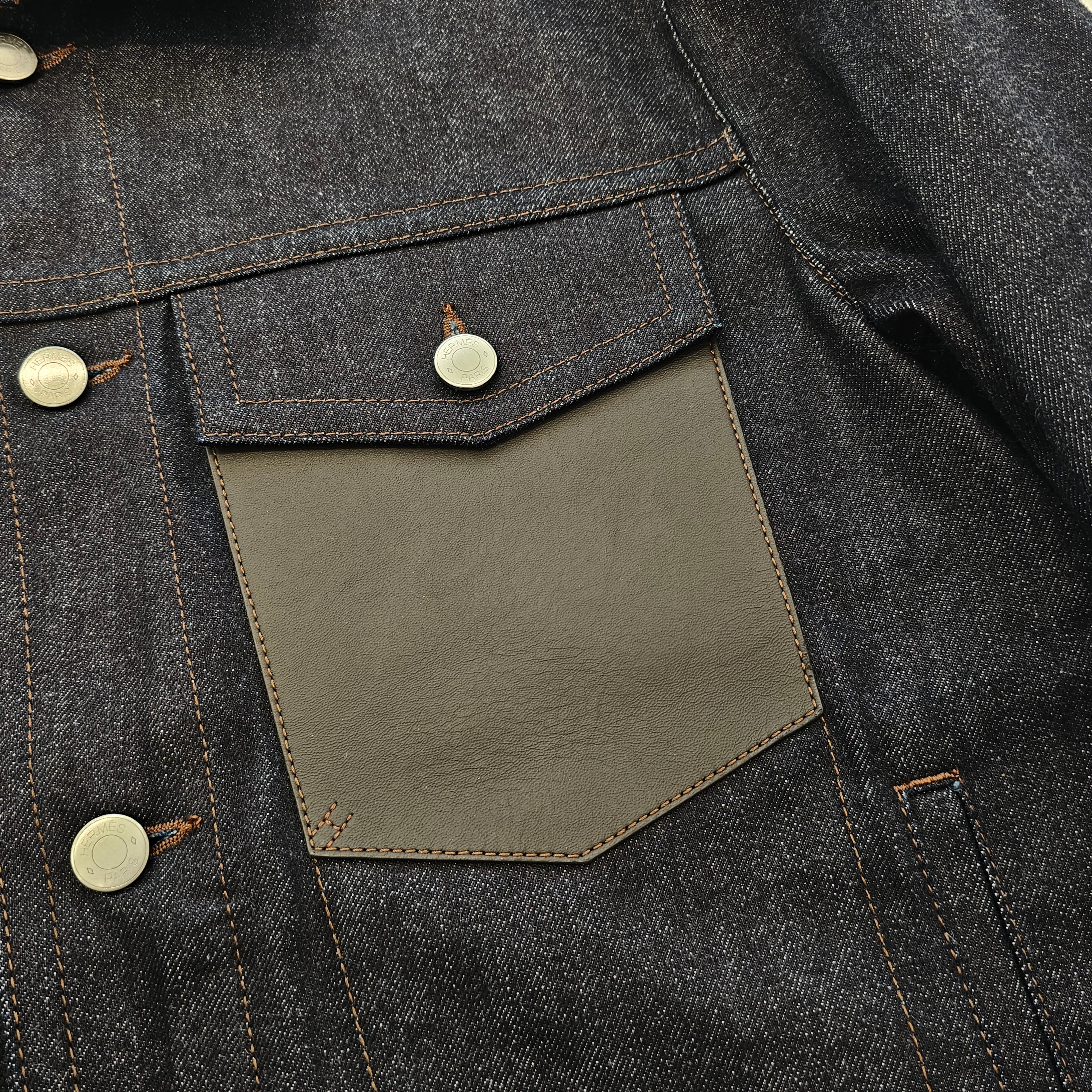 HERMES 2024AW Leather Pocket Denim Jacket Size 48 エルメス レザーポケット デニムジャケット サイズ48