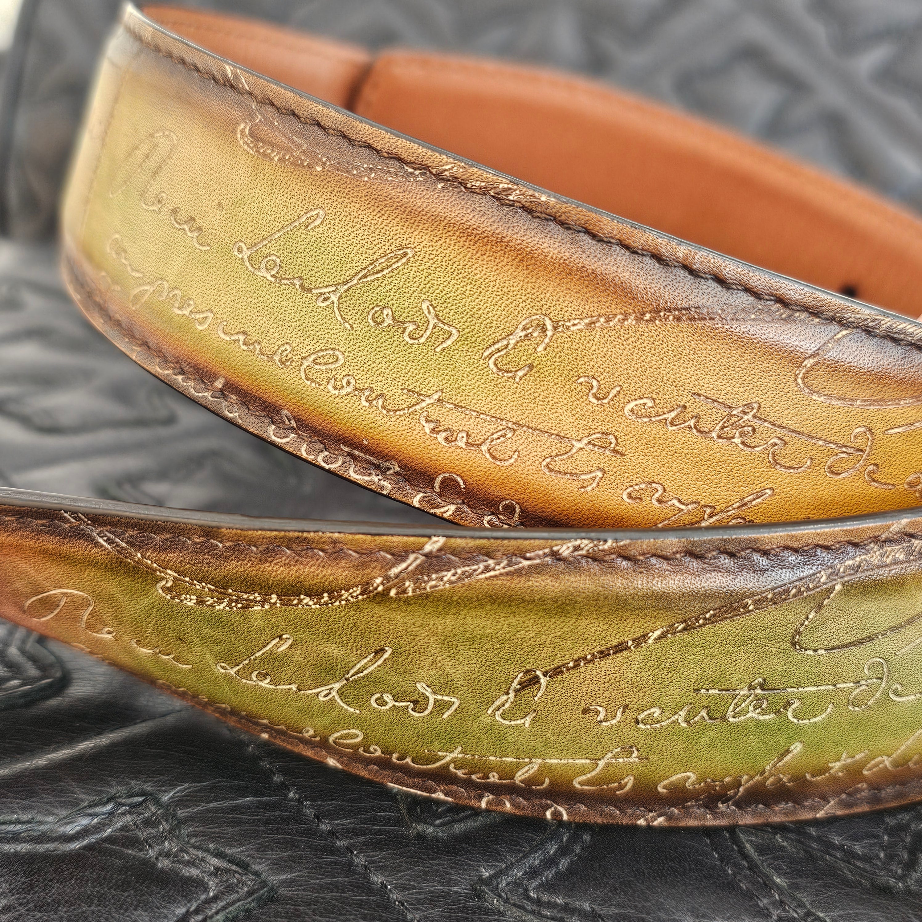 Berluti Scritto Calligraphy Venetian Leather Belt Size 38 ベルルッティ スクリット カリグラフィ ヴェネチアンレザー ベルト サイズ38