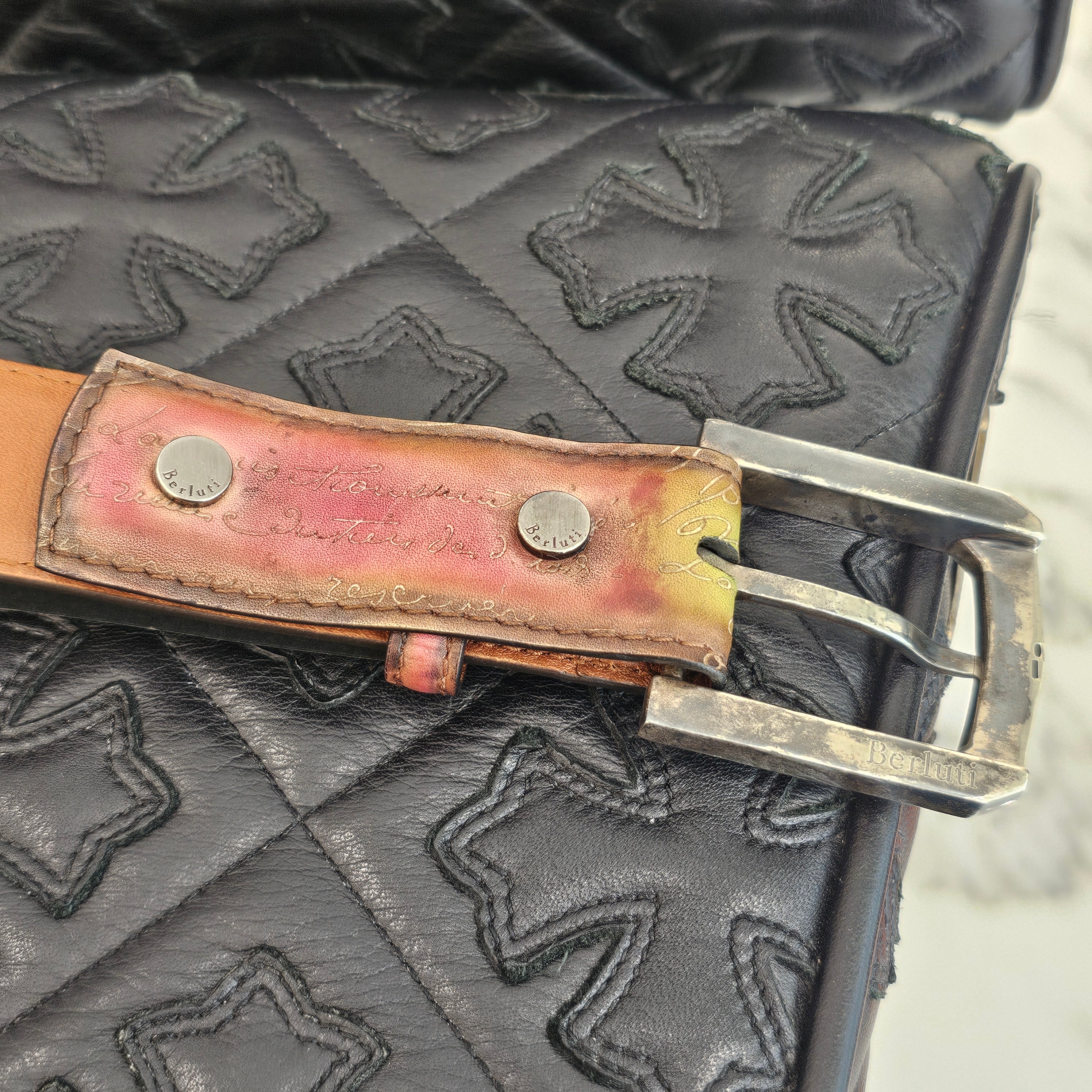 Berluti Scritto Calligraphy Venetian Leather Belt Size 38 ベルルッティ スクリット カリグラフィ ヴェネチアンレザー ベルト サイズ38