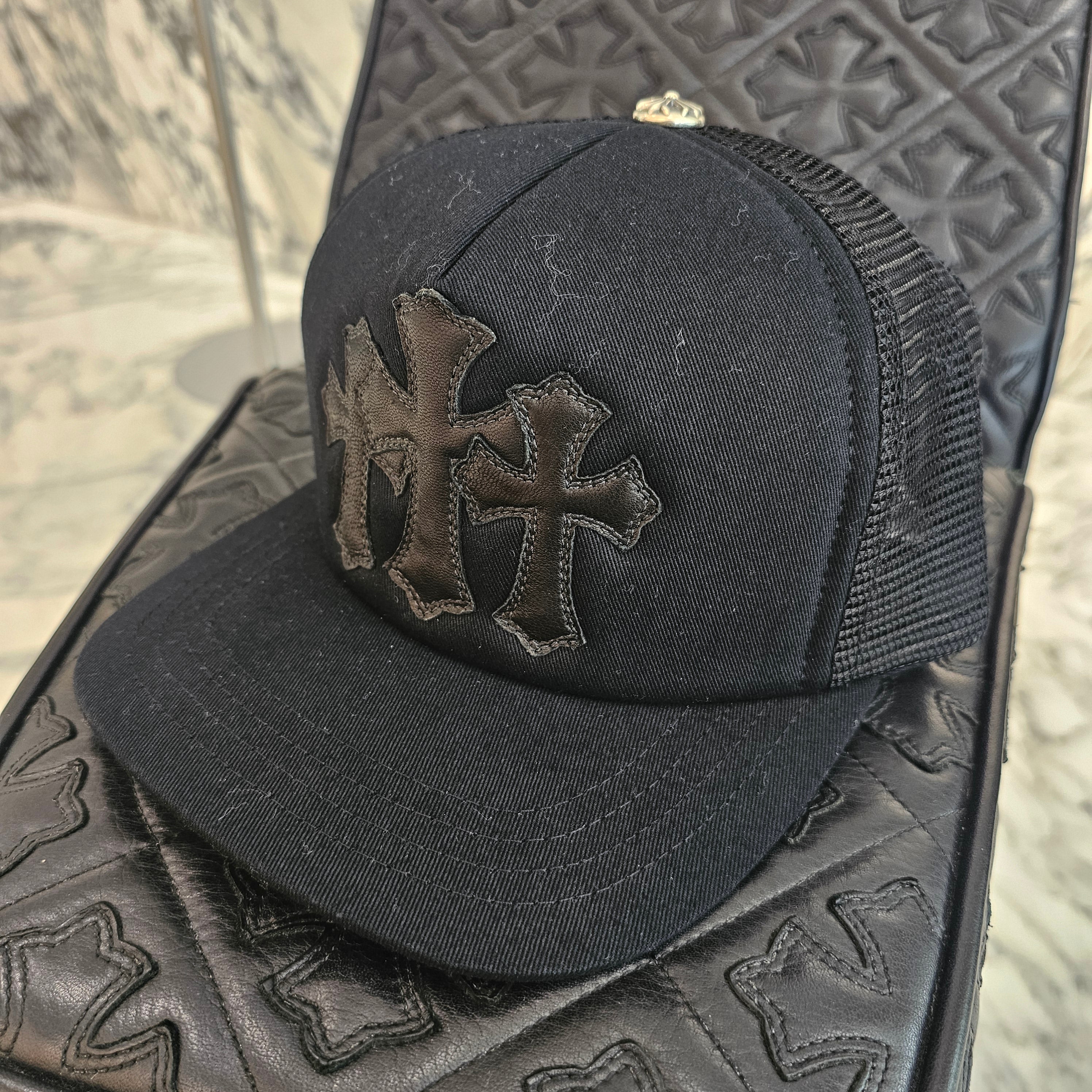 CHROME HEARTS Triple Cross Leather Patch Trucker Cap ONE