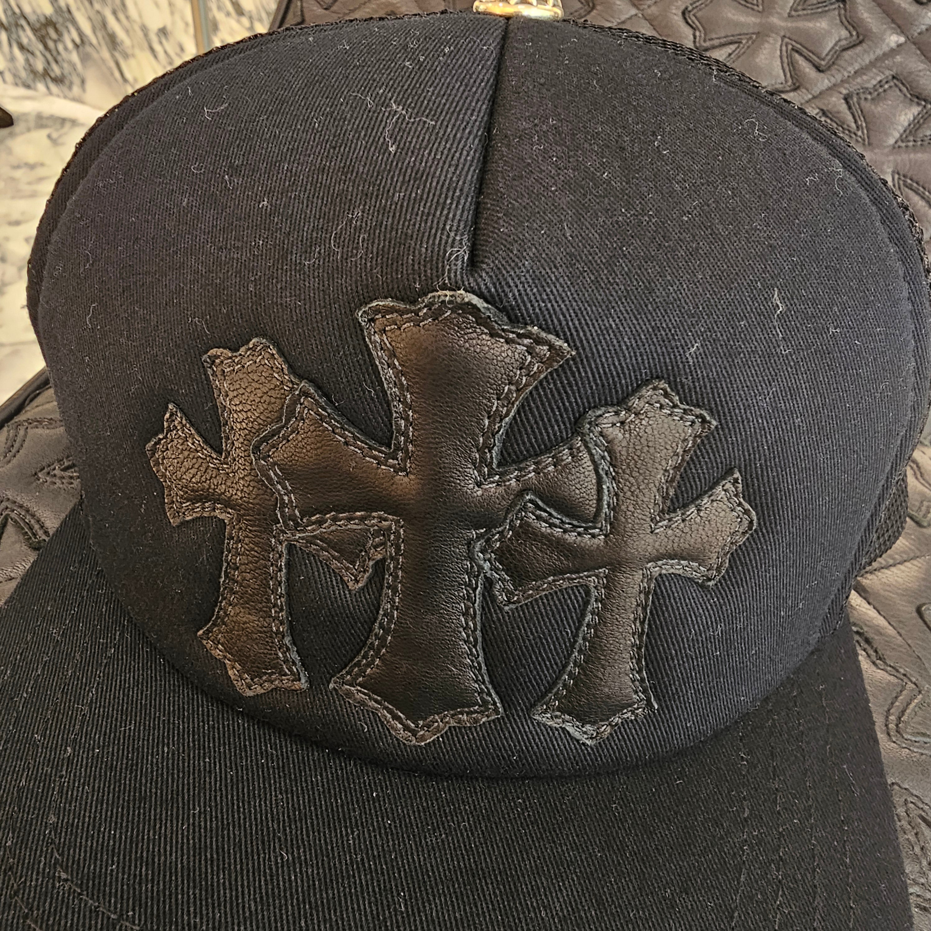 CHROME HEARTS Triple Cross Leather Patch Trucker Cap ONE SIZE (51