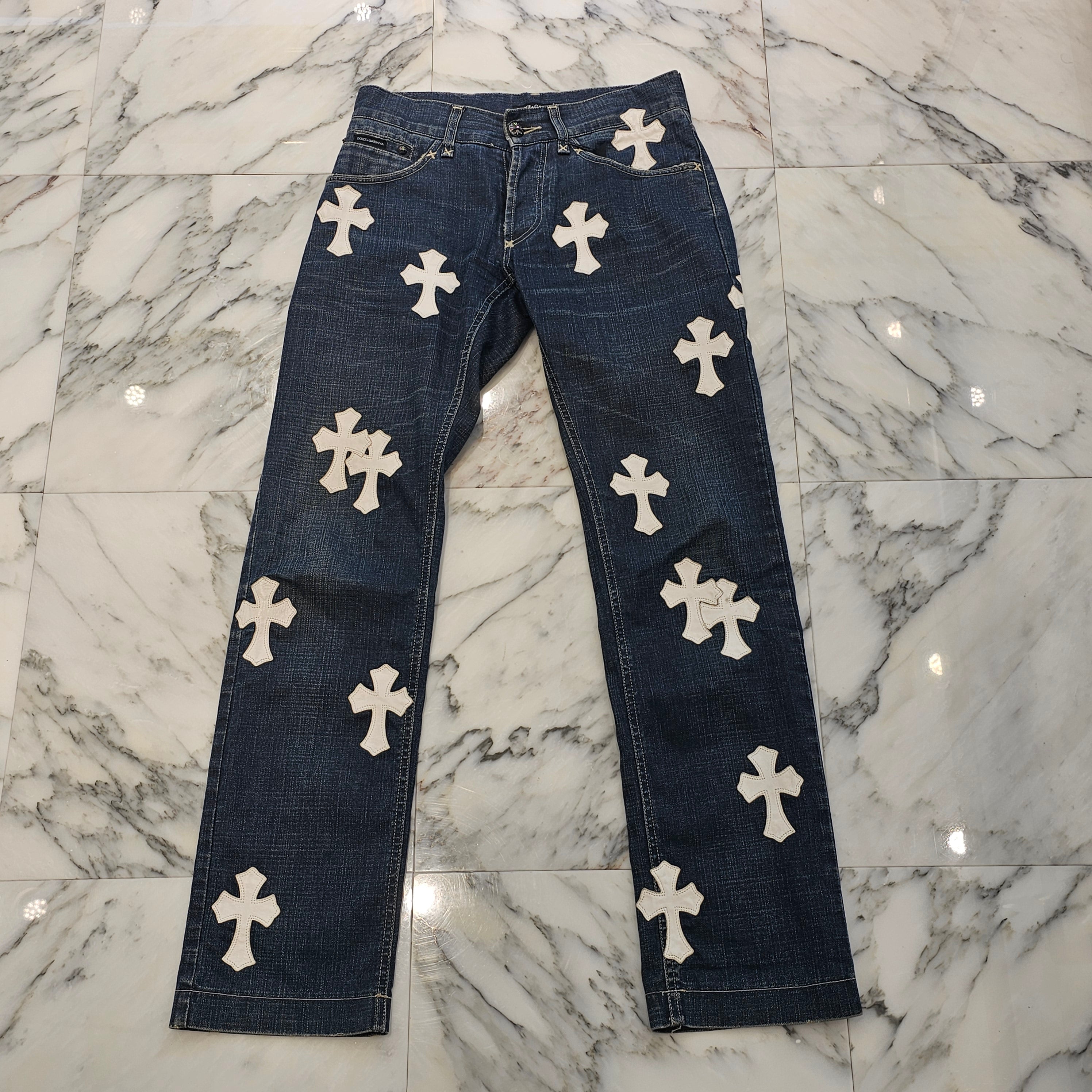 CHROME HEARTS × DOLCE & GABBANA VNTG Cross Leather Patch Jeans Size 44 クロムハーツ × ドルチェ&ガッバーナ ヴィンテージ クロスレザーパッチ ジーンズ デニムパンツ サイズ44
