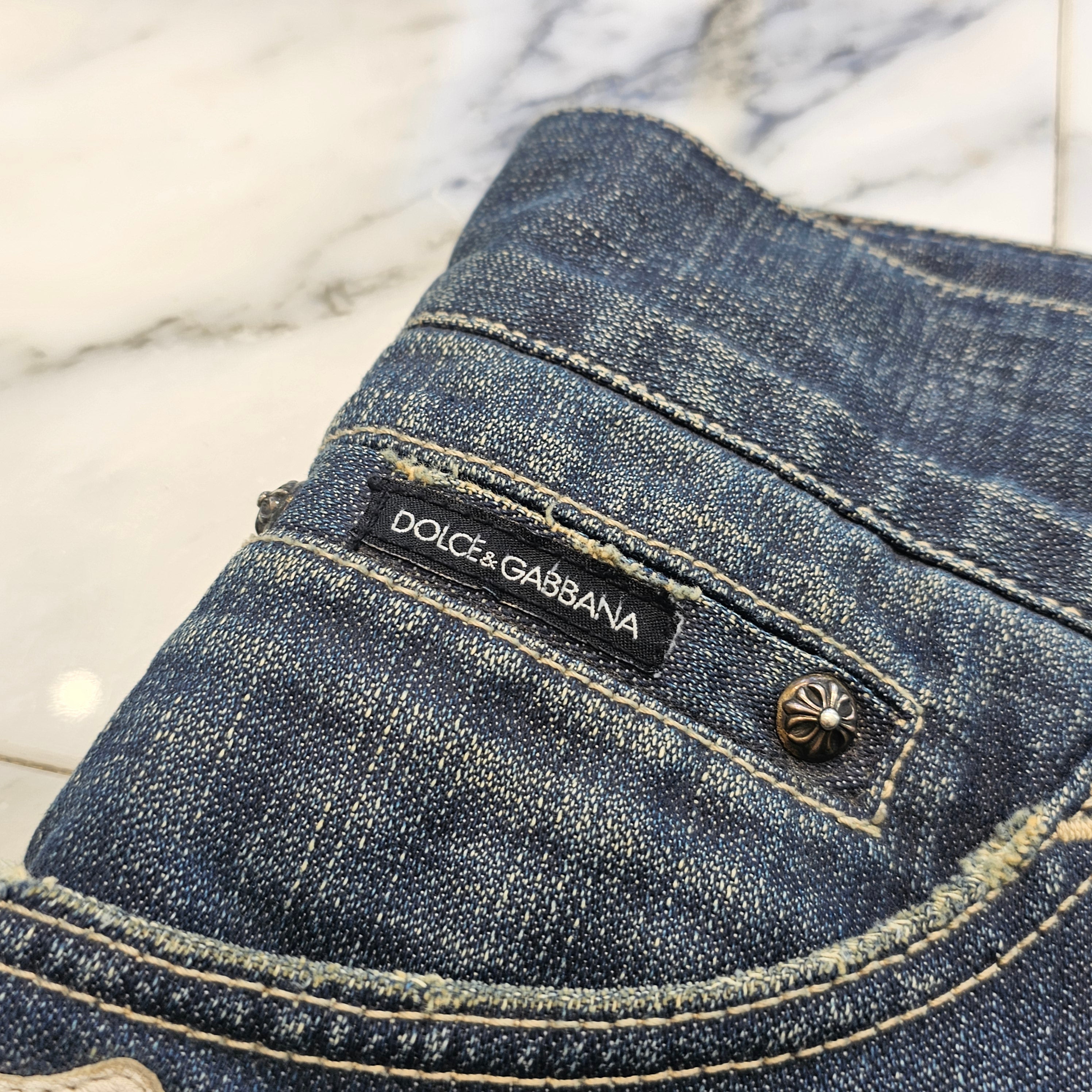 CHROME HEARTS × DOLCE & GABBANA VNTG Cross Leather Patch Jeans Size 44 クロムハーツ × ドルチェ&ガッバーナ ヴィンテージ クロスレザーパッチ ジーンズ デニムパンツ サイズ44