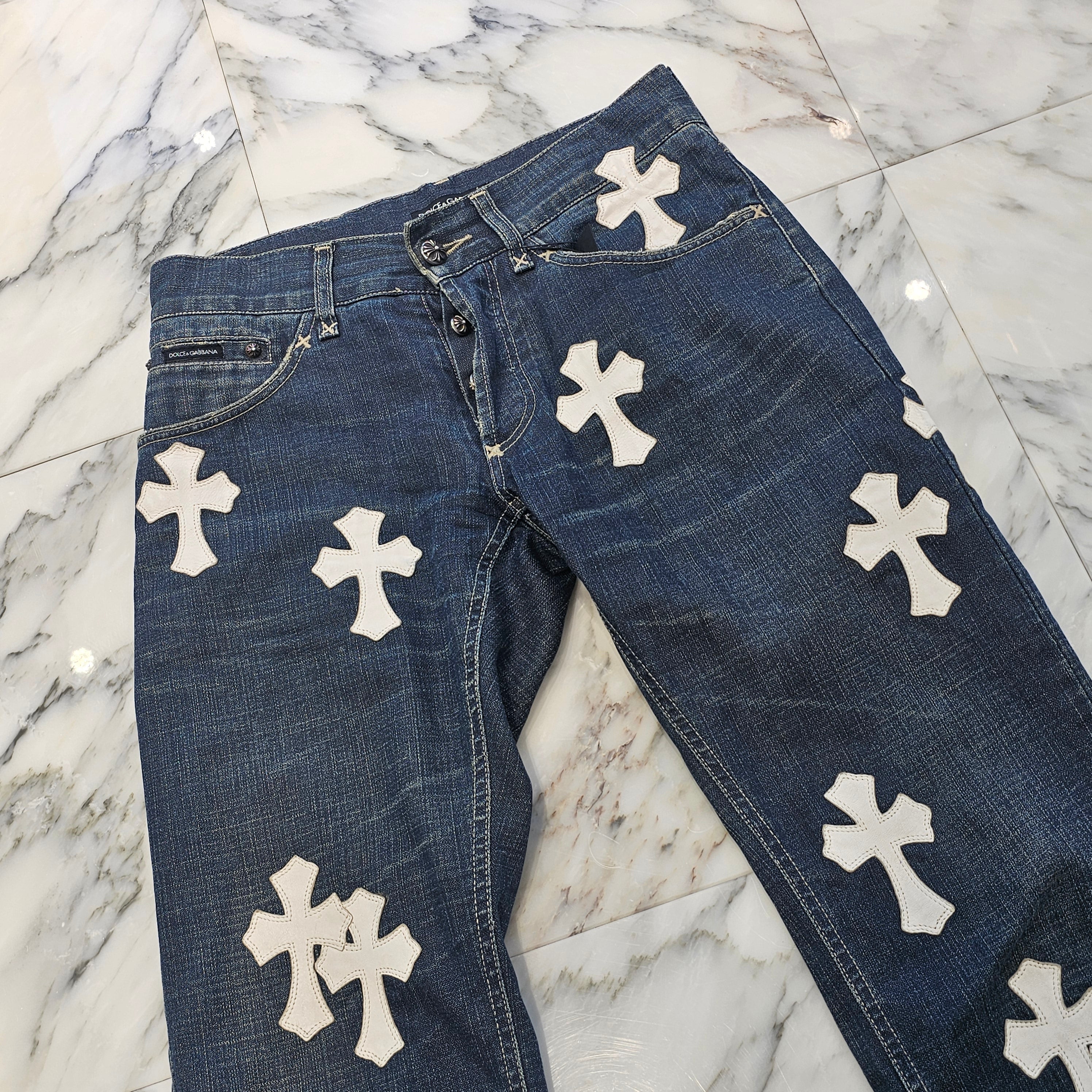 CHROME HEARTS × DOLCE & GABBANA VNTG Cross Leather Patch Jeans Size 44 クロムハーツ × ドルチェ&ガッバーナ ヴィンテージ クロスレザーパッチ ジーンズ デニムパンツ サイズ44
