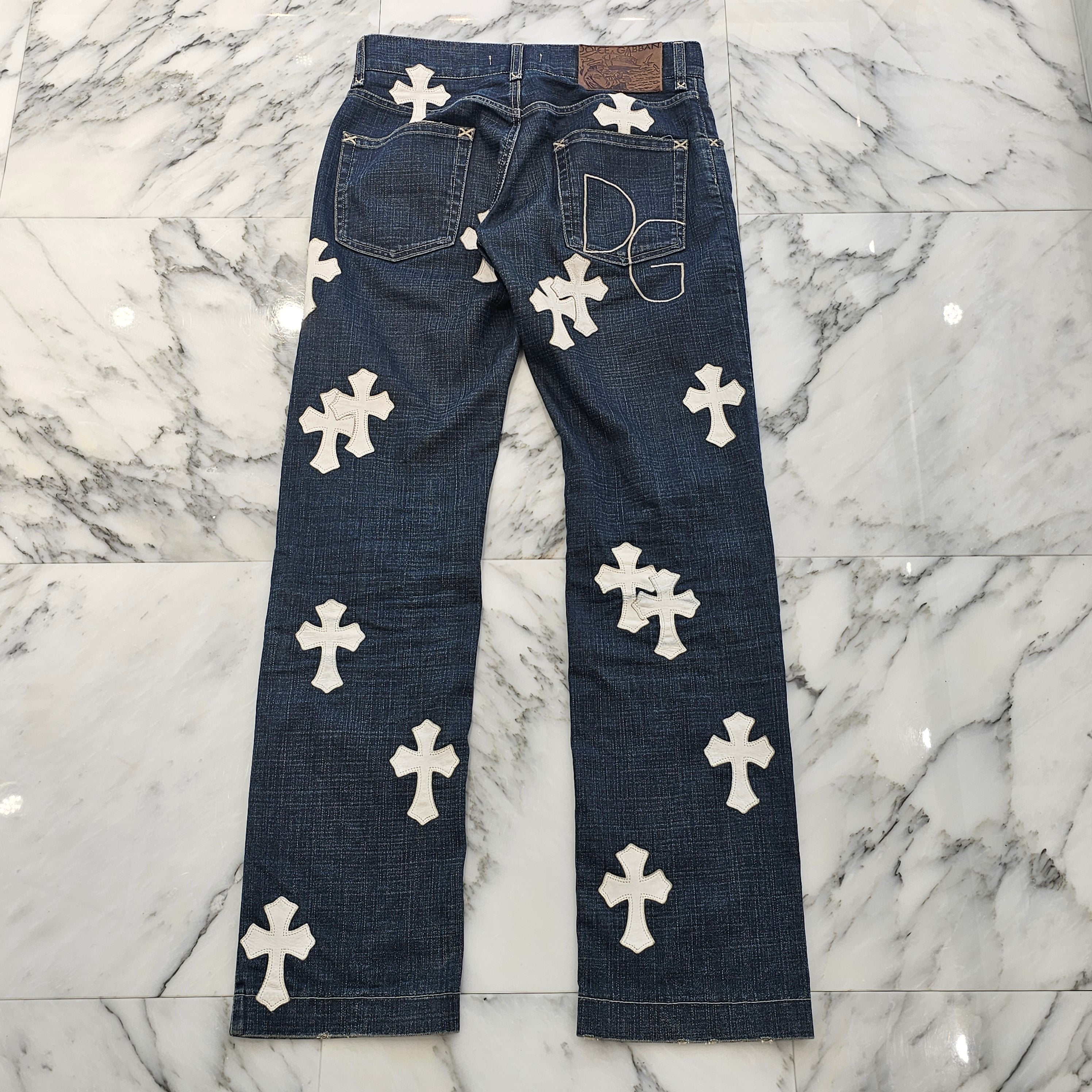 CHROME HEARTS × DOLCE & GABBANA VNTG Cross Leather Patch Jeans Size 44 クロムハーツ × ドルチェ&ガッバーナ ヴィンテージ クロスレザーパッチ ジーンズ デニムパンツ サイズ44
