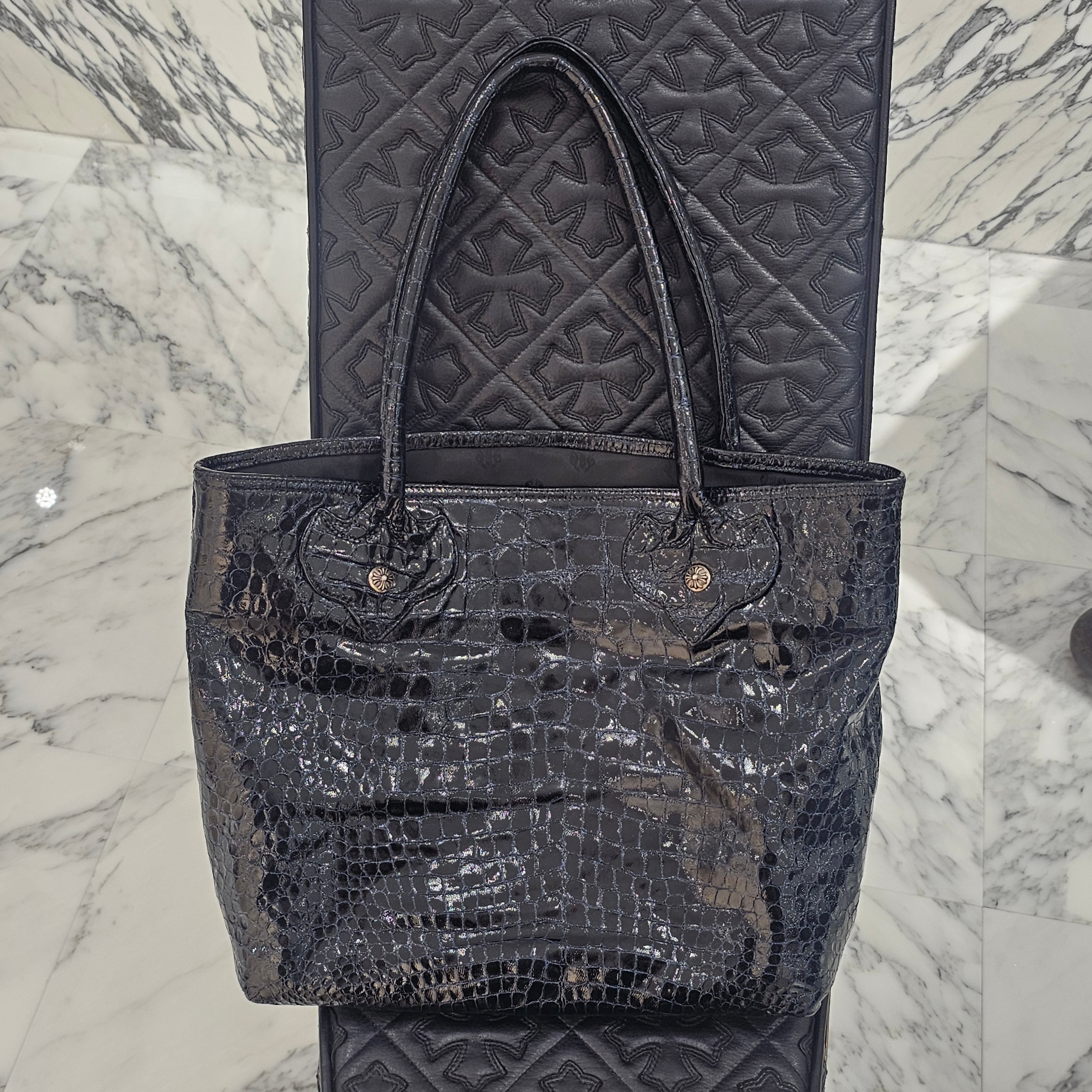 CHROME HEARTS FS Alligator Patent Leather Cross Patch Tote Bag クロムハーツ FS アリゲーター パテントレザー クロスパッチ トートバッグ