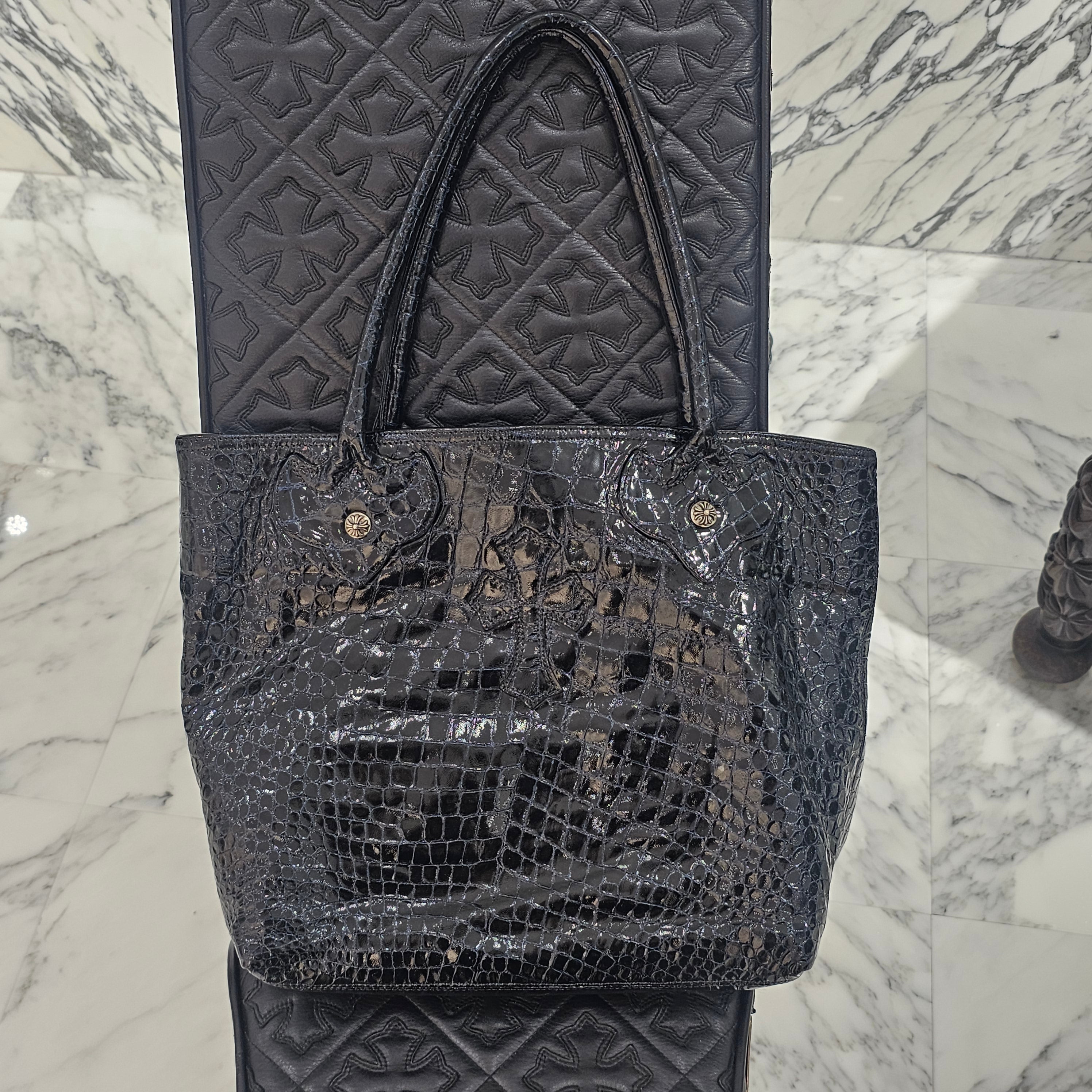 CHROME HEARTS FS Alligator Patent Leather Cross Patch Tote Bag クロムハーツ FS アリゲーター パテントレザー クロスパッチ トートバッグ