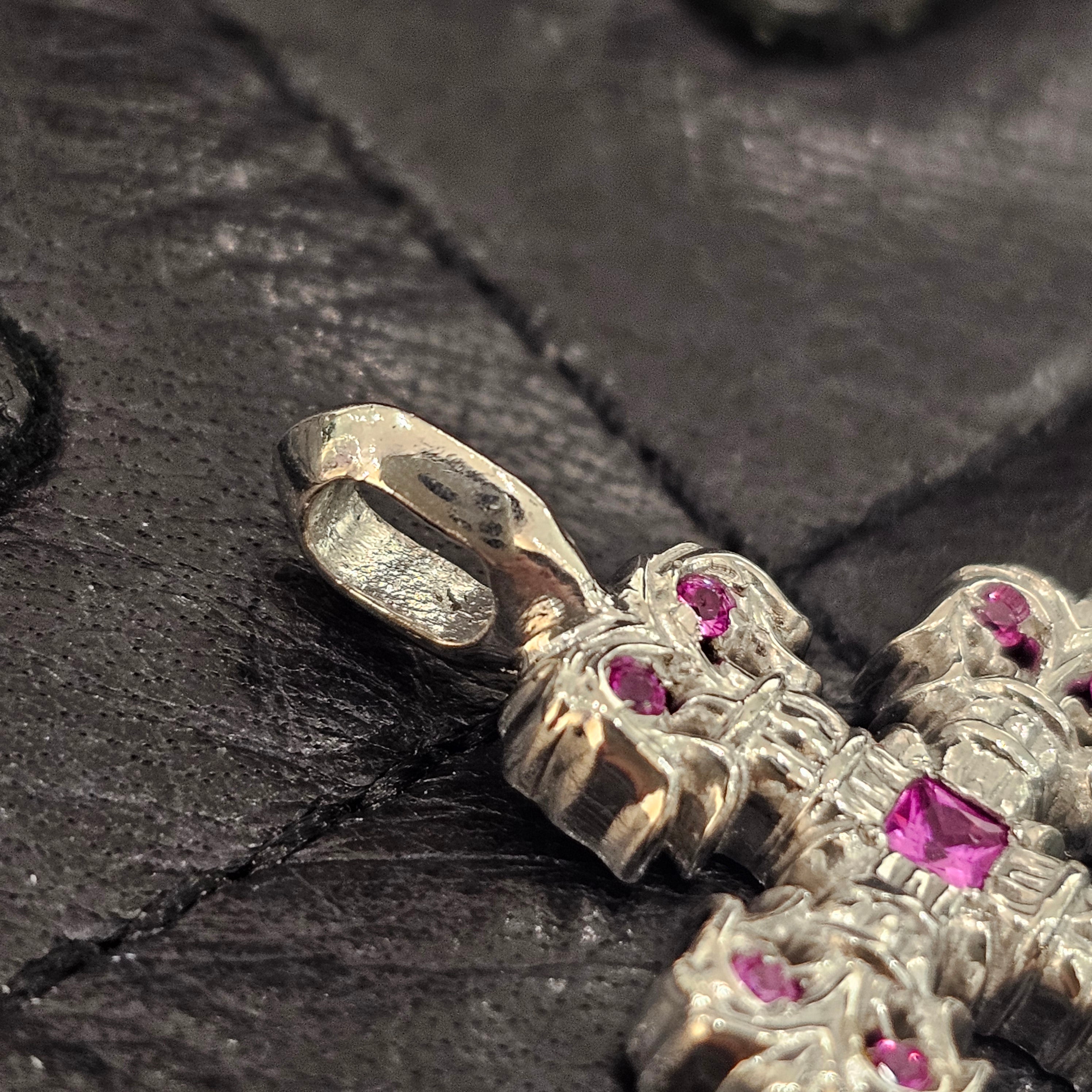 CHROME HEARTS 18K WG Tiny Filigree Cross Pink Sapphire Pendent Top クロムハーツ 18K ホワイトゴールド タイニーフィリグリークロス ピンクサファイア ペンダントトップ