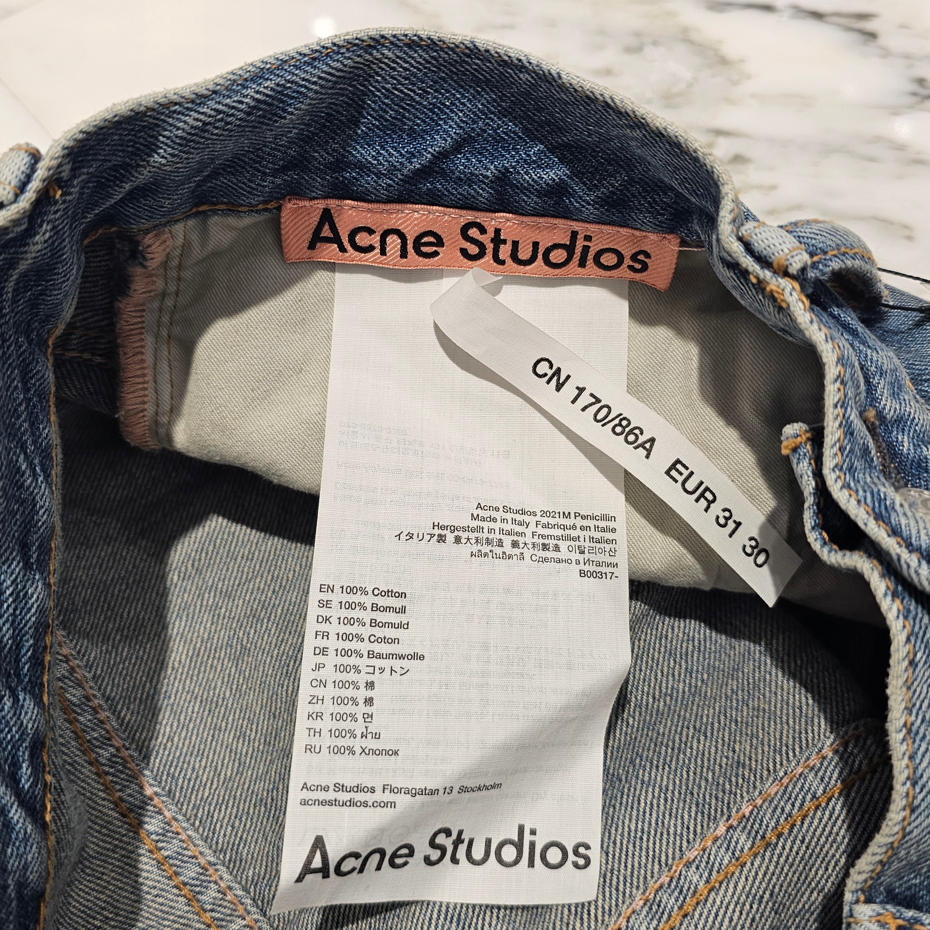 Acne Studios 2021AW Penicillin Treated Denim Jacket / Denim Pants Set Up Size XS / 31×30 アクネストゥディオズ ペニシリン 加工 デニムジャケット / デニムパンツ セットアップ サイズXS / サイズ31×30