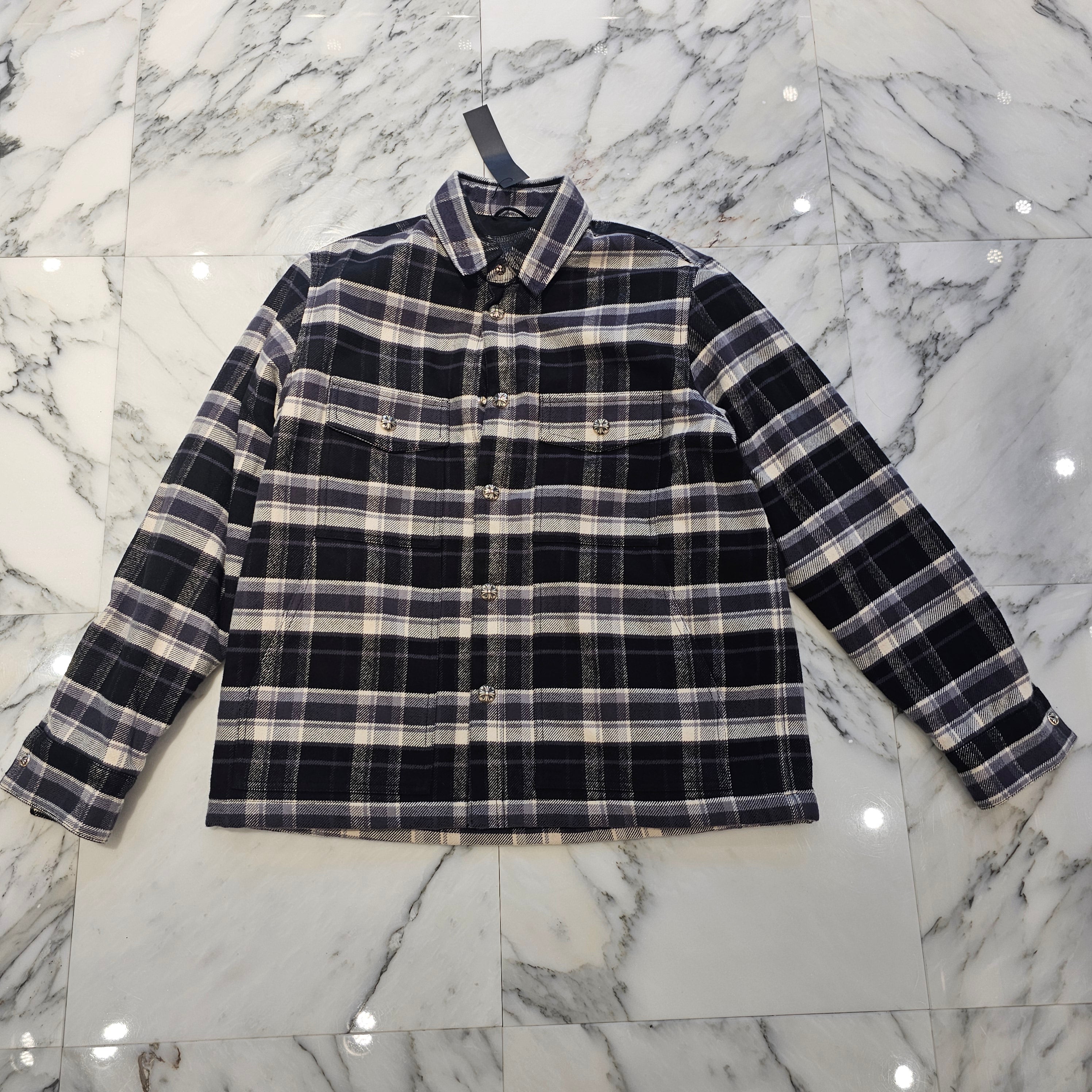 CHROME HEARTS Y NOT Cross Ball Button Check Shirt Jacket Size S クロムハーツ ワイノット クロスボールボタン チェック シャツ ジャケット サイズS