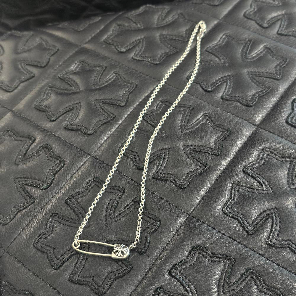 CHROME HEARTS Safety Pin Pendant Top 1 Diamond Roll Chain Necklace Size 16 Inch クロムハーツ セーフティピン 1ダイヤモンド ペンダントトップ ロールチェーン ネックレス サイズ16インチ