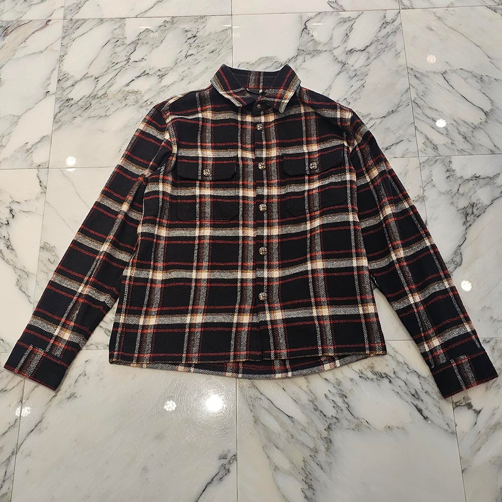 CHROME HEARTS Y NOT Cross Ball Button Flannel Check Shirt Size M クロムハーツ ワイノット クロスボールボタン フランネル チェックシャツ サイズM