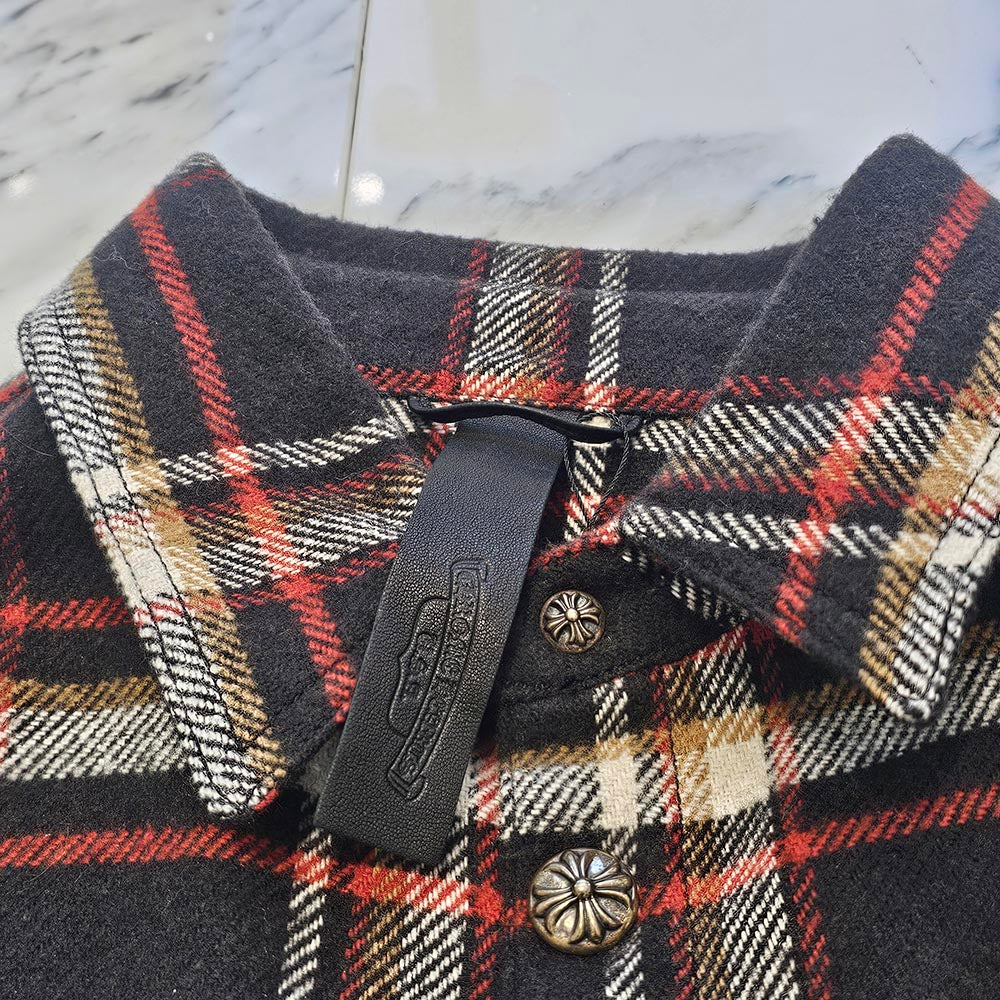 CHROME HEARTS Y NOT Cross Ball Button Flannel Check Shirt Size M クロムハーツ ワイノット クロスボールボタン フランネル チェックシャツ サイズM