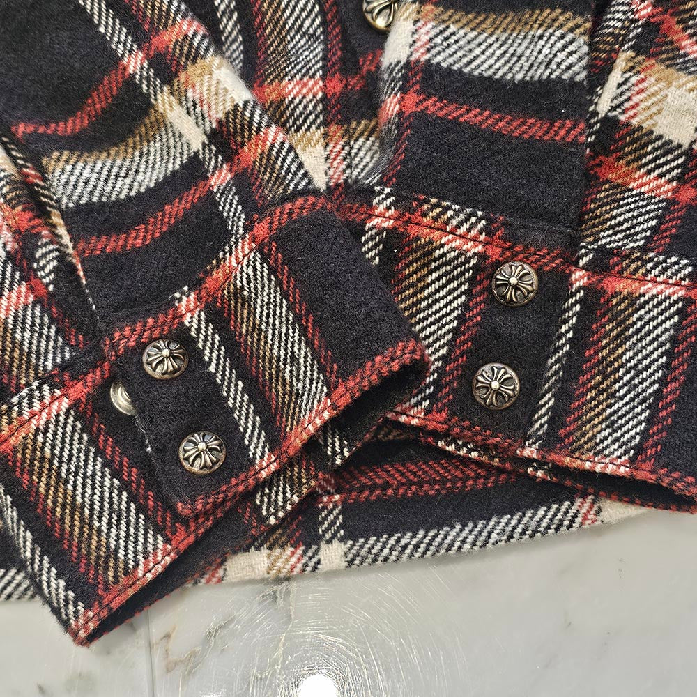 CHROME HEARTS Y NOT Cross Ball Button Flannel Check Shirt Size M クロムハーツ ワイノット クロスボールボタン フランネル チェックシャツ サイズM