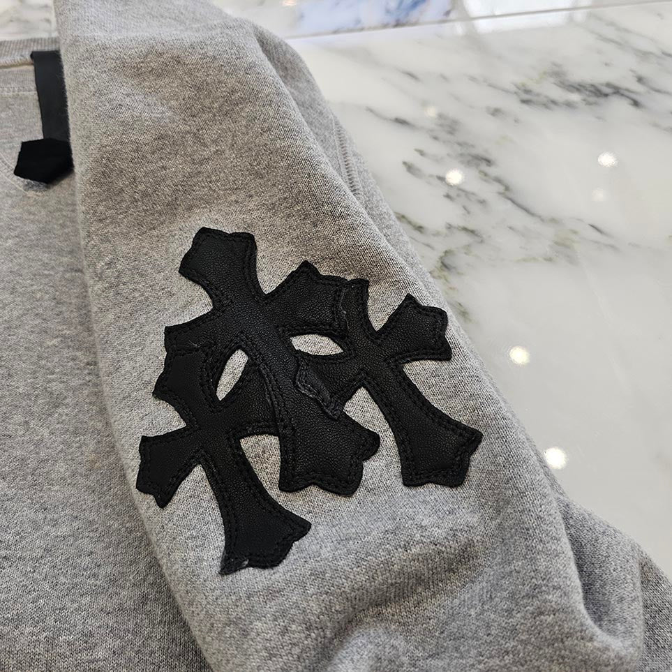 CHROME HEARTS Y NOT Cemetery Cross Leather Patch Sweatshirt Size M