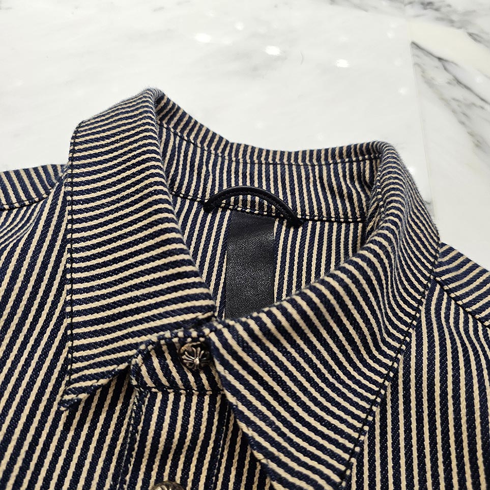 CHROME HEARTS Y NOT WORK DOG Striple Horseshoe Print Cotton Shirt Jacket Size M クロムハーツ ワイノット ワークドグッグ ストライプ ホースシュー プリント コットン シャツジャケット サイズM