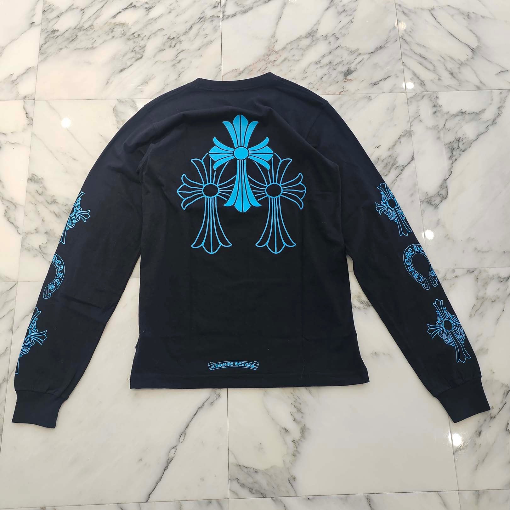 CHROME HEARTS 3 Blue Cross Horseshoe Long Sleeve Tee Size S クロムハーツ 3 ブルークロス ホースシュー ロングスリーブTシャツ サイズS