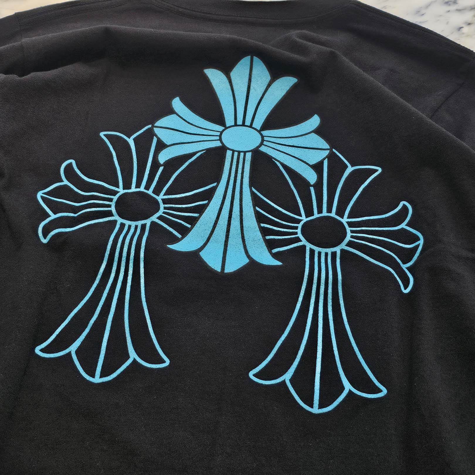 CHROME HEARTS 3 Blue Cross Horseshoe Long Sleeve Tee Size S クロムハーツ 3 ブルークロス ホースシュー ロングスリーブTシャツ サイズS