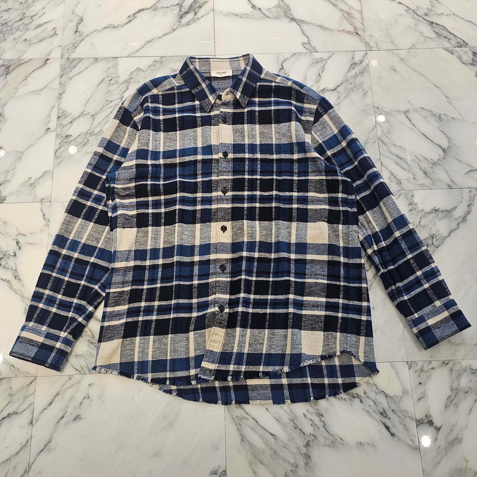 CELINE 2024SS Check Oversized Fringe Long Sleeve Shirt 2C59A366X.01NQ Size 40 セリーヌ チェックオーバーサイズフリンジ長袖シャツ サイズ40