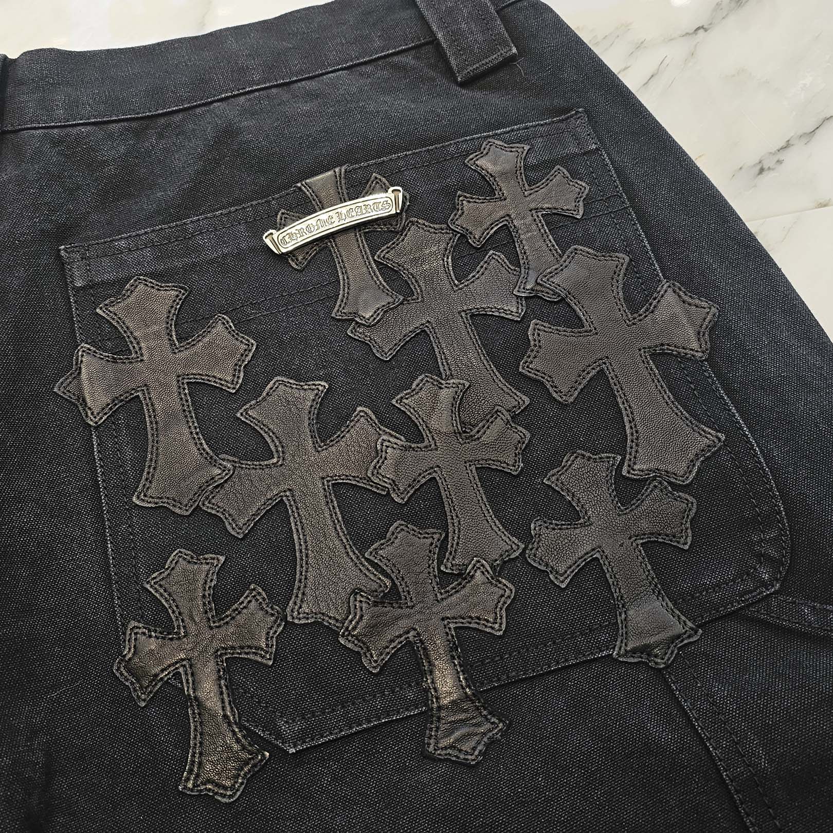 CHROME HEARTS Carpenter Cemetery Cross Patch Denim Shorts Size 36 クロムハーツ カーペンター セメタリークロスパッチ デニムショーツ サイズ36