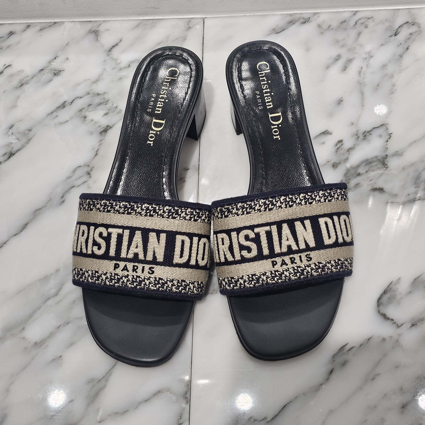 DIOR Christian Dior Heels Slide Embroidery Cotton Mules KCQ915ERC_S56B Size 35(22.5cm) ディオール クリスチャンディオール ヒールスライド エンブロイダリー コットン ミュール サイズ35（22.5cm)