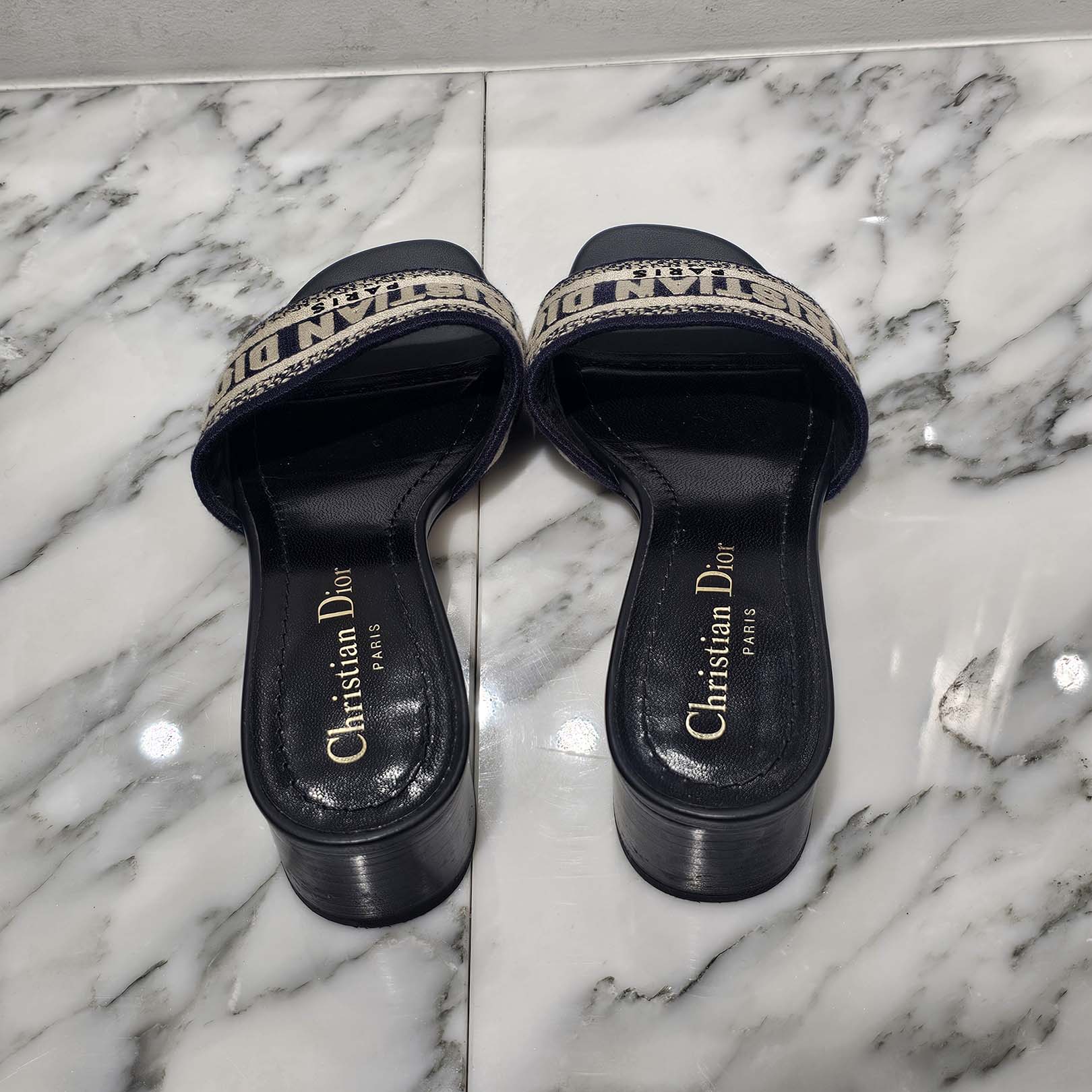 DIOR Christian Dior Heels Slide Embroidery Cotton Mules KCQ915ERC_S56B Size 35(22.5cm) ディオール クリスチャンディオール ヒールスライド エンブロイダリー コットン ミュール サイズ35（22.5cm)