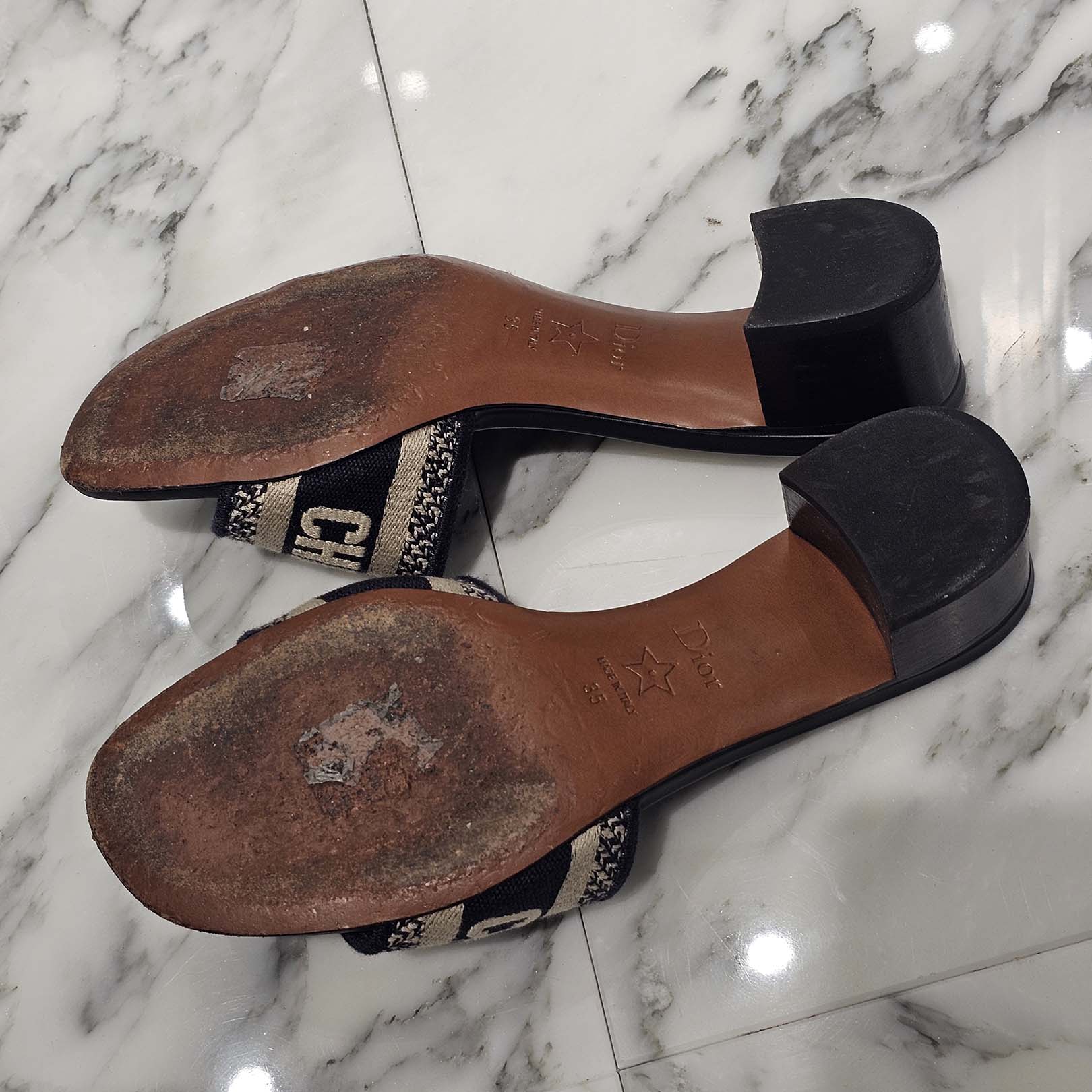 DIOR Christian Dior Heels Slide Embroidery Cotton Mules KCQ915ERC_S56B Size 35(22.5cm) ディオール クリスチャンディオール ヒールスライド エンブロイダリー コットン ミュール サイズ35（22.5cm)