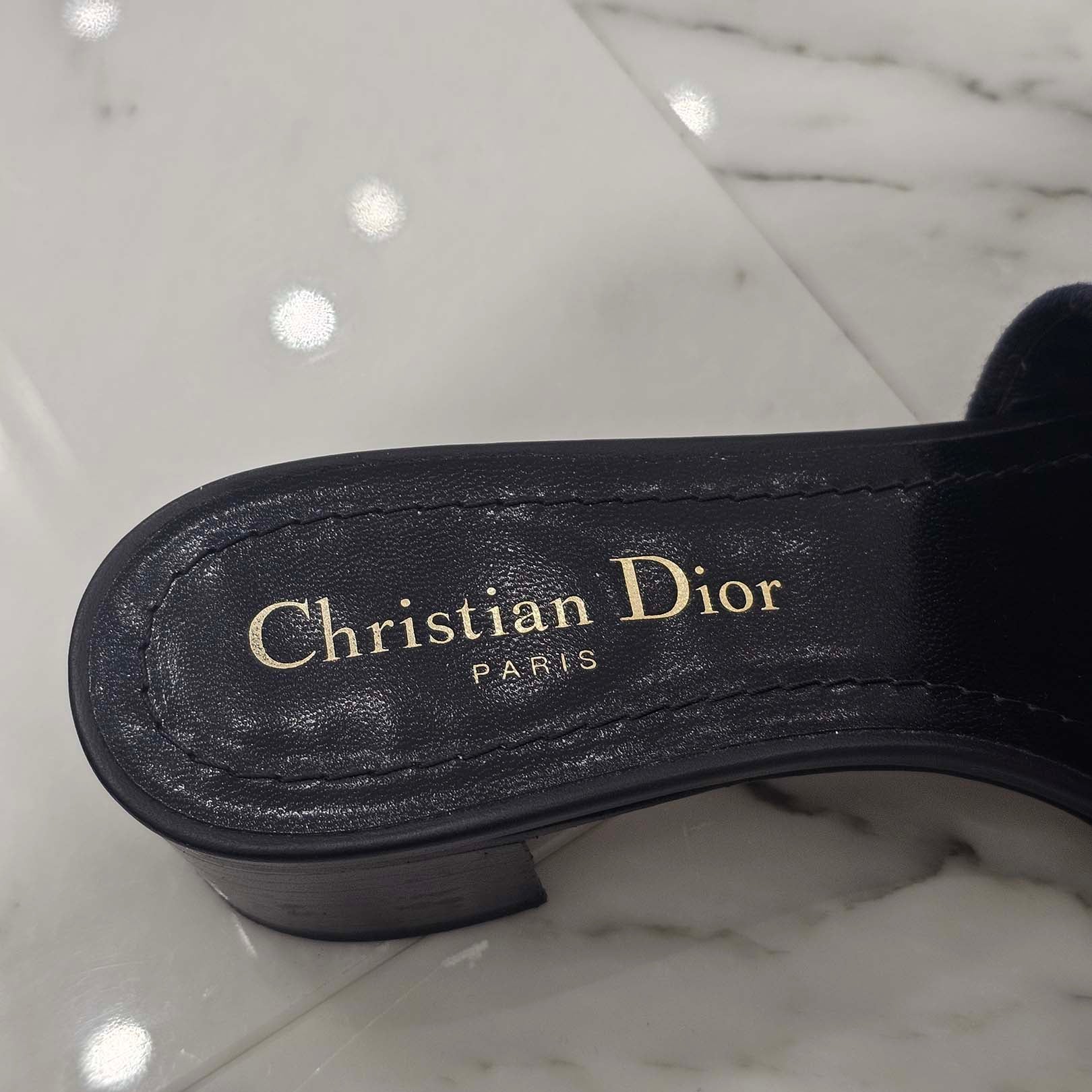 DIOR Christian Dior Heels Slide Embroidery Cotton Mules KCQ915ERC_S56B Size 35(22.5cm) ディオール クリスチャンディオール ヒールスライド エンブロイダリー コットン ミュール サイズ35（22.5cm)