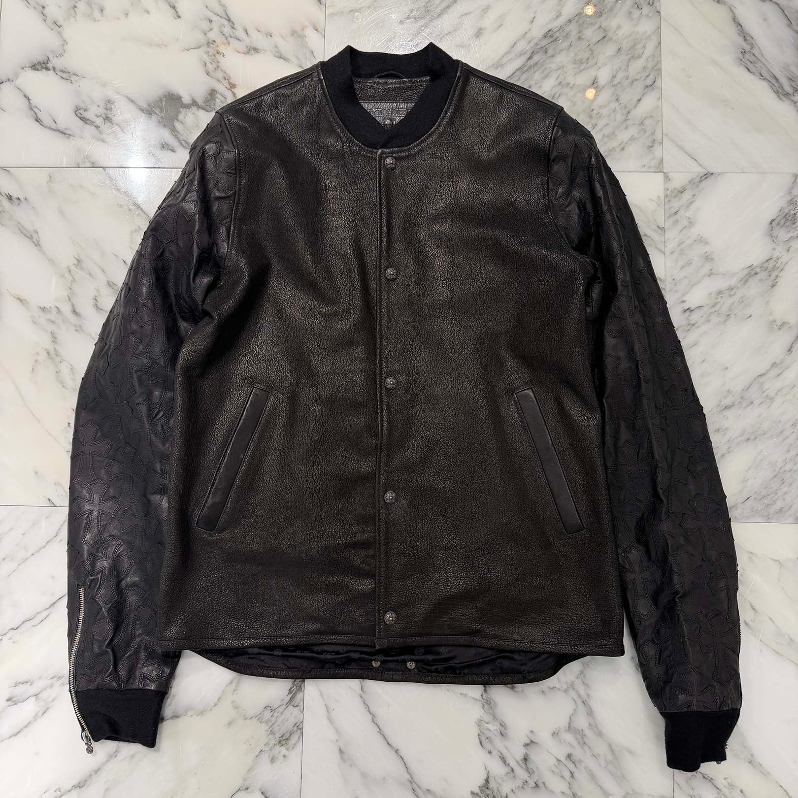 CHROME HEARTS Cemetery Cross Patch Destroy Leather Blouson Jacket Size M クロムハーツ セメタリークロスパッチ デストロイ レザーブルゾン ジャケット サイズM