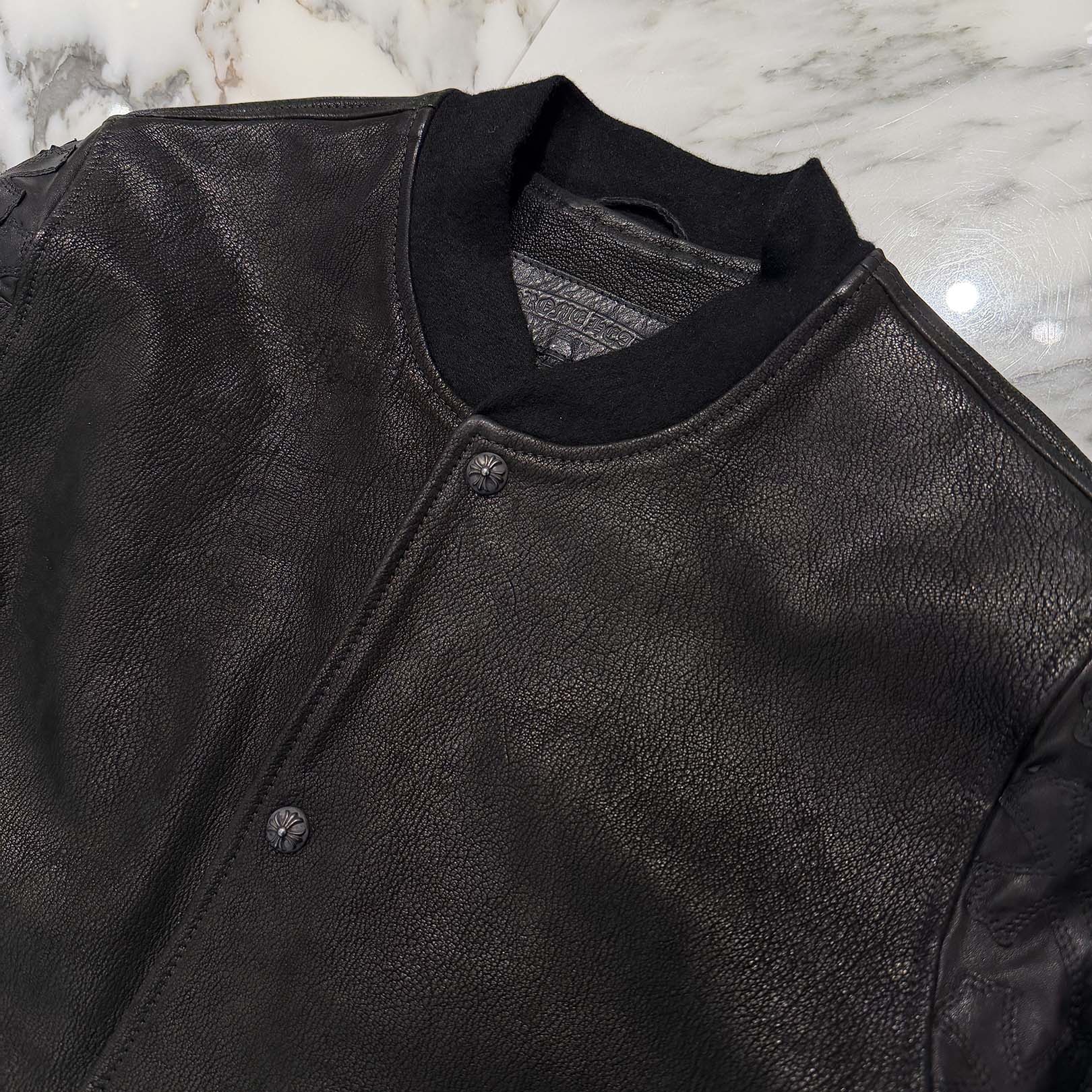 CHROME HEARTS Cemetery Cross Patch Destroy Leather Blouson Jacket Size M クロムハーツ セメタリークロスパッチ デストロイ レザーブルゾン ジャケット サイズM