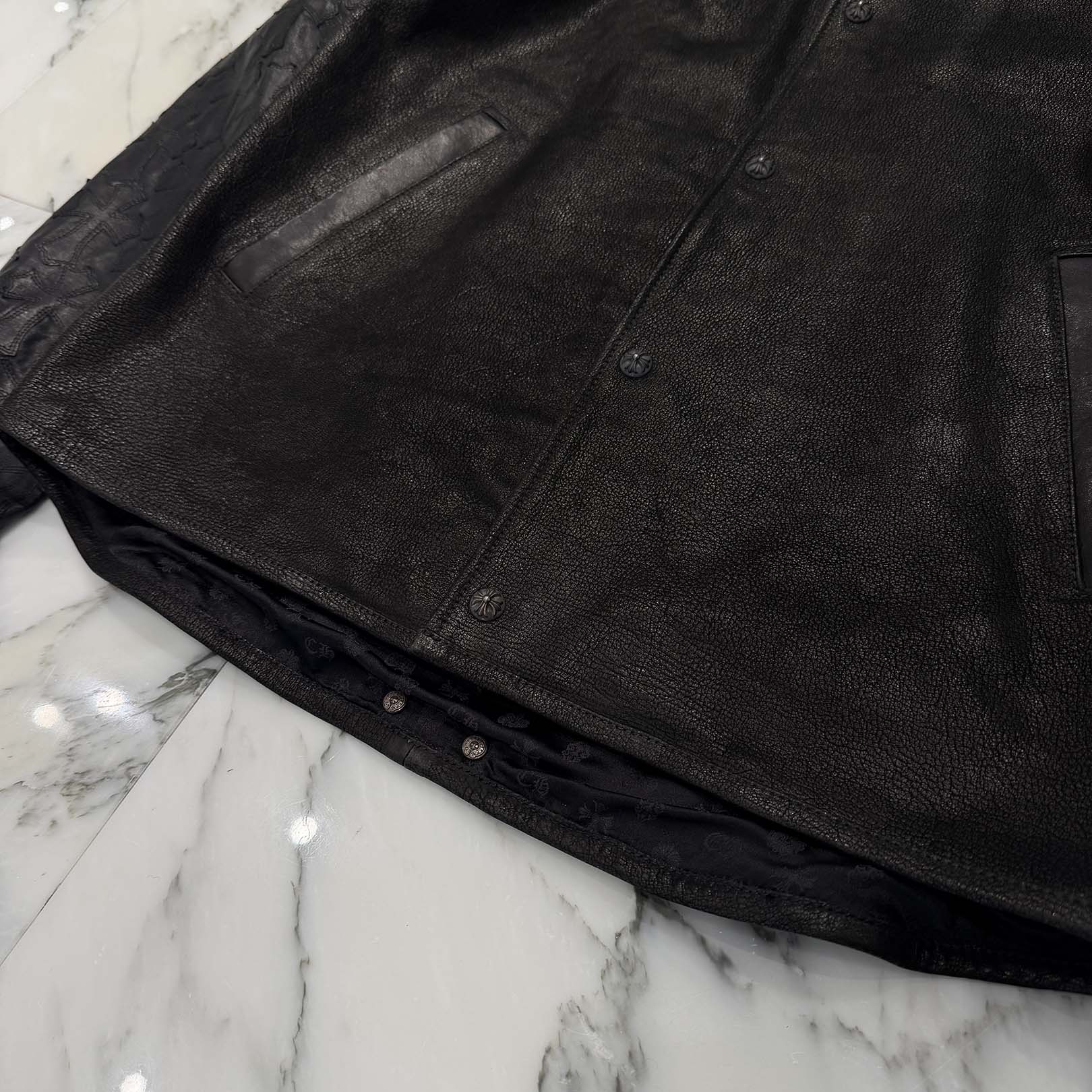 CHROME HEARTS Cemetery Cross Patch Destroy Leather Blouson Jacket Size M クロムハーツ セメタリークロスパッチ デストロイ レザーブルゾン ジャケット サイズM