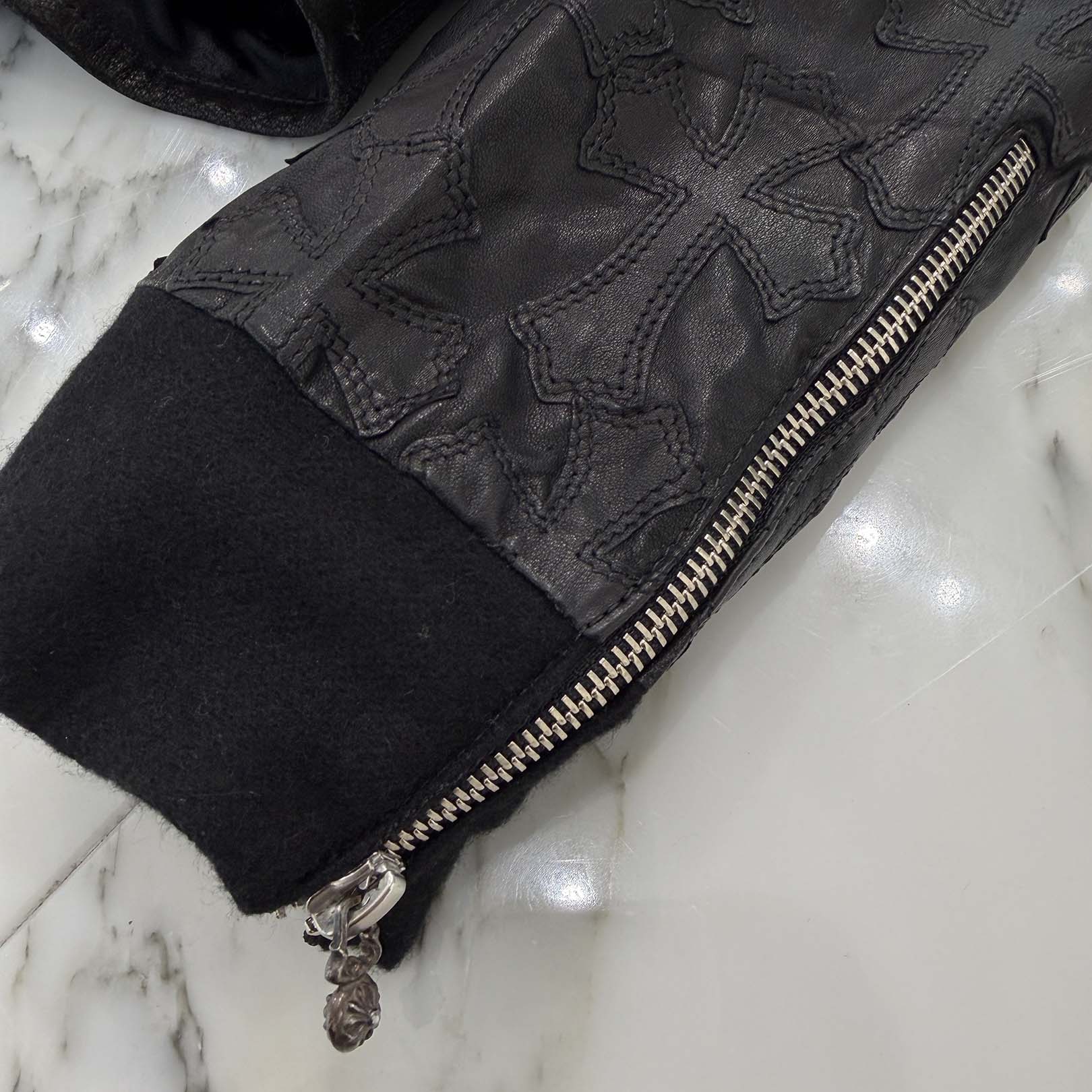 CHROME HEARTS Cemetery Cross Patch Destroy Leather Blouson Jacket Size M クロムハーツ セメタリークロスパッチ デストロイ レザーブルゾン ジャケット サイズM