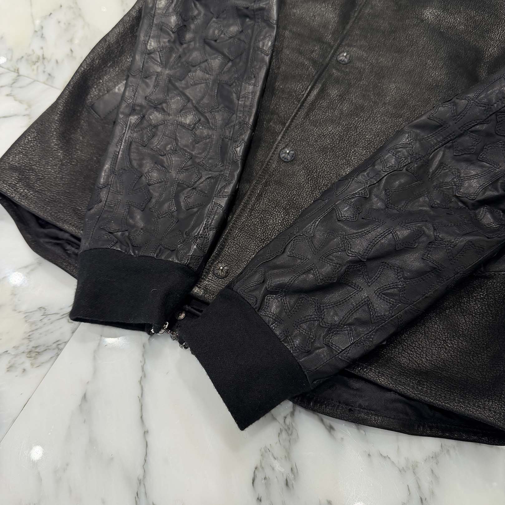 CHROME HEARTS Cemetery Cross Patch Destroy Leather Blouson Jacket Size M クロムハーツ セメタリークロスパッチ デストロイ レザーブルゾン ジャケット サイズM