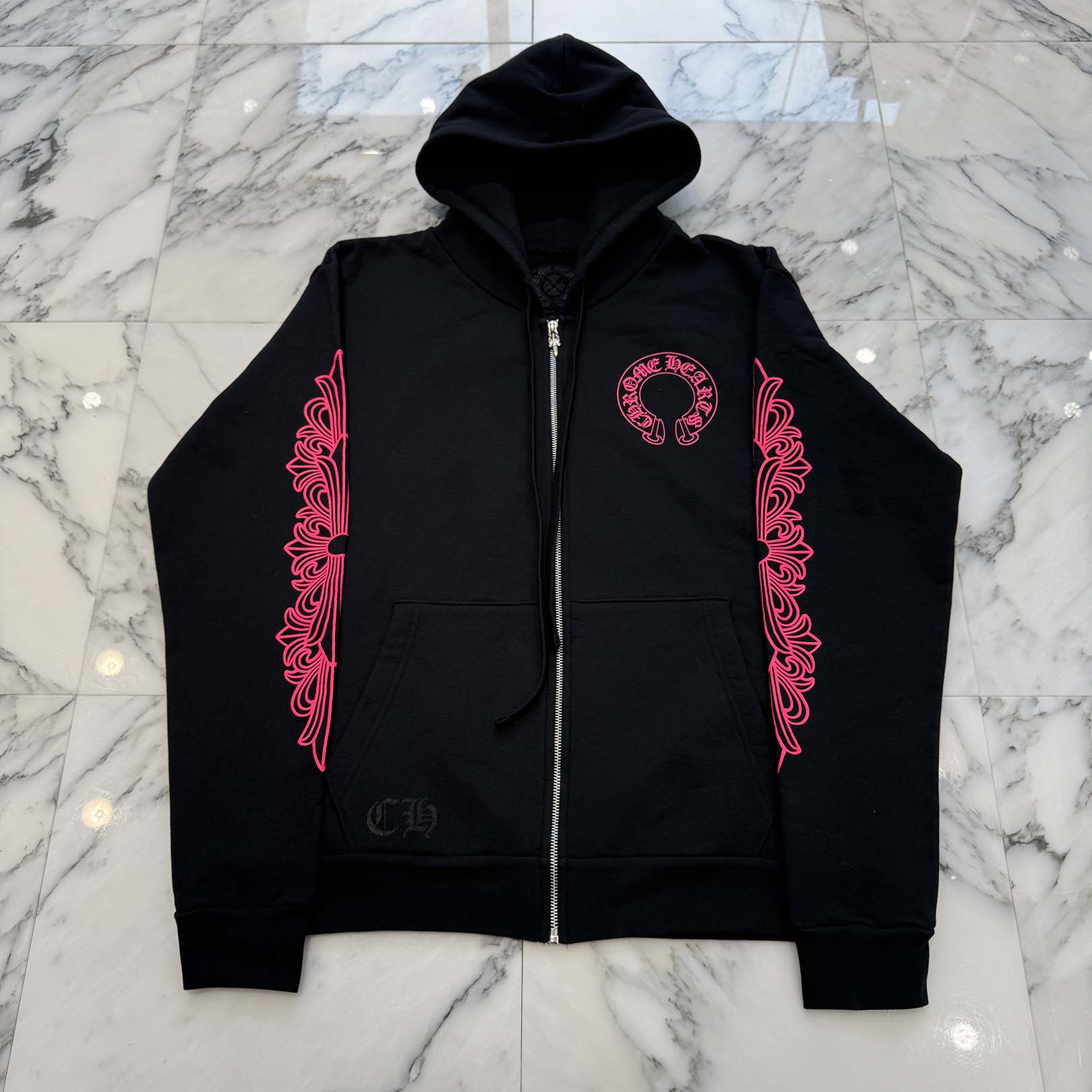 CHROME HEARTS 2025AW Floral Cross Horseshoe Zip Up Hoodie Size M
