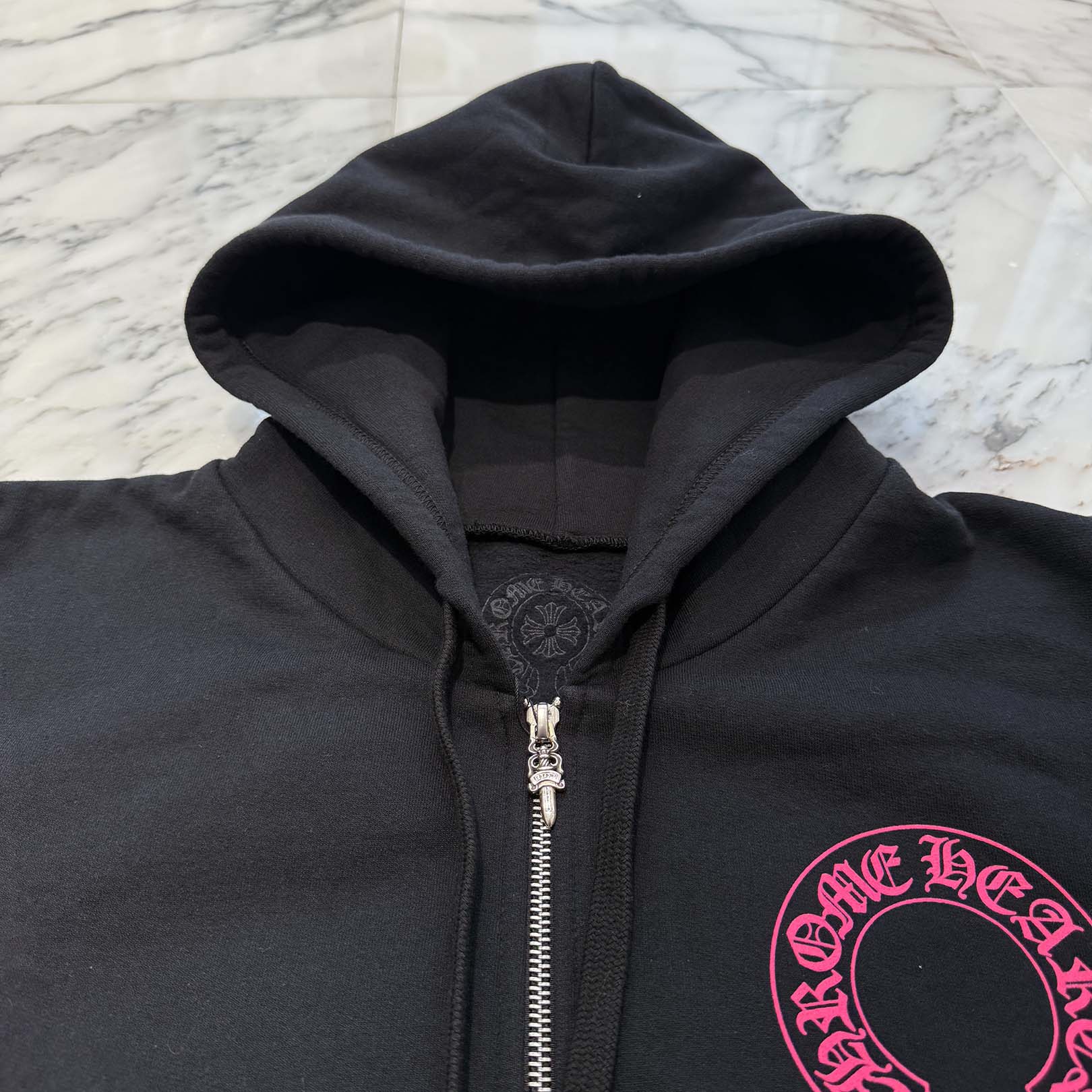 CHROME HEARTS 2025AW Floral Cross Horseshoe Zip Up Hoodie Size M